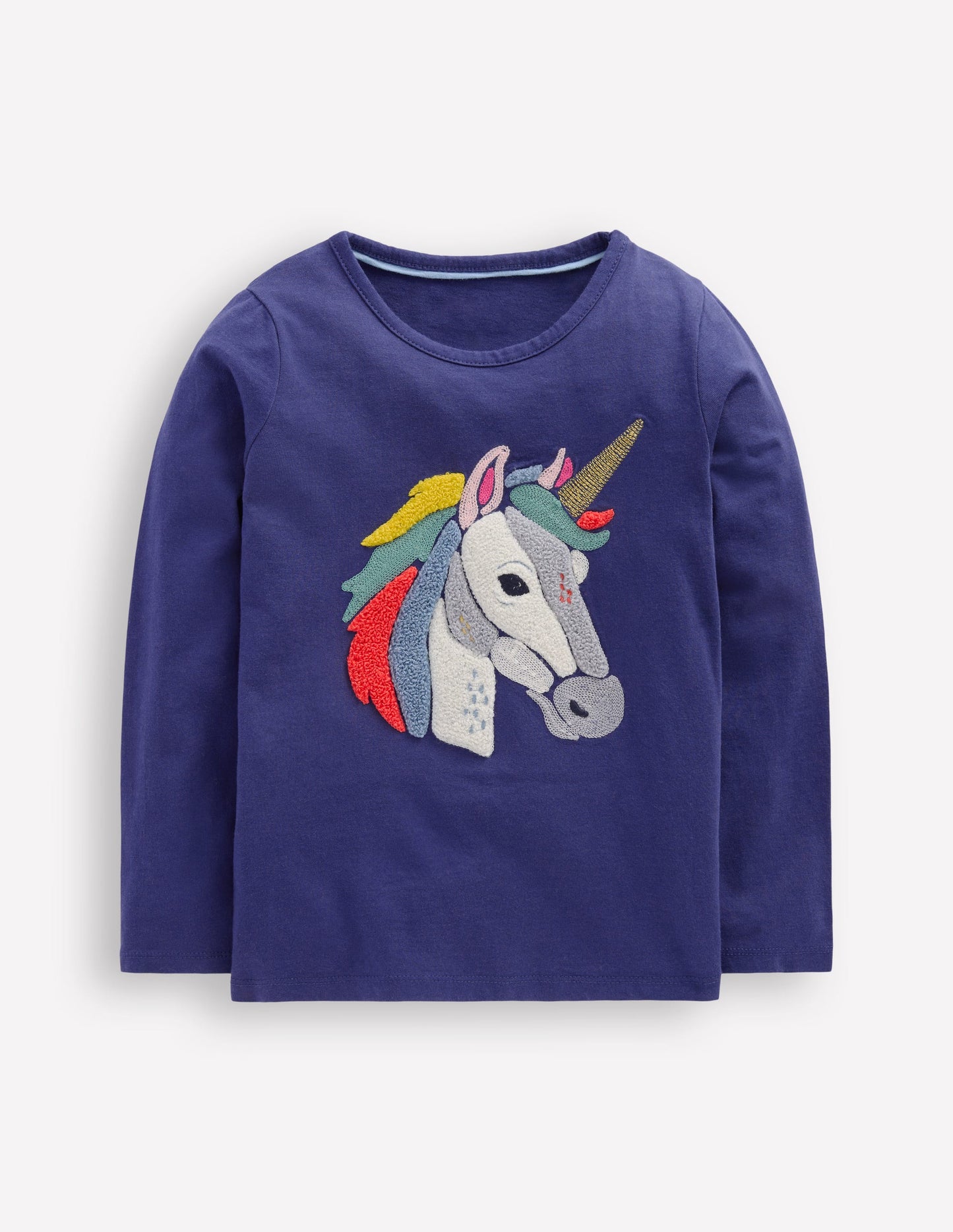 Langarmshirt aus Bouclé-Segelblau, Einhorn