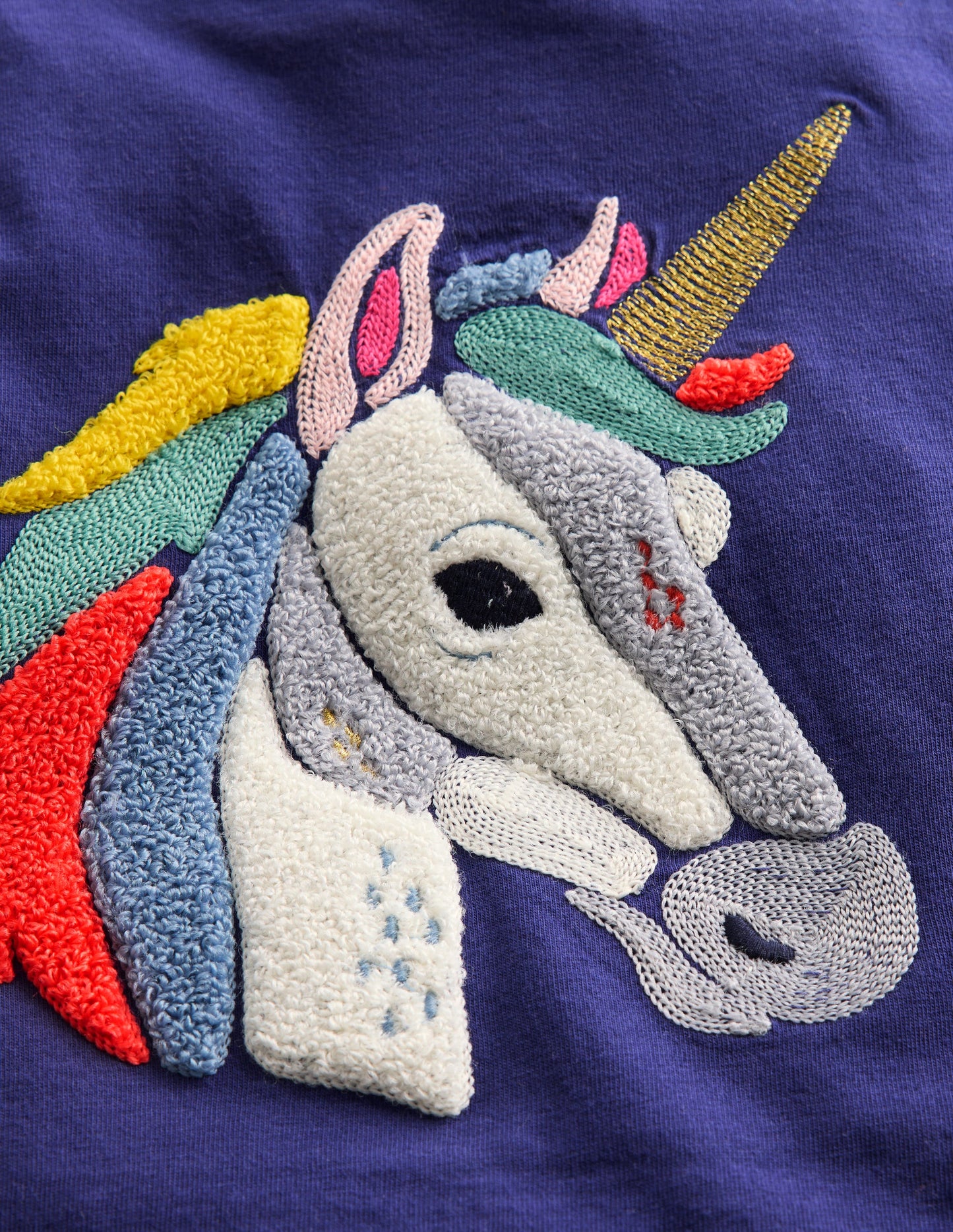 Langarmshirt aus Bouclé-Segelblau, Einhorn