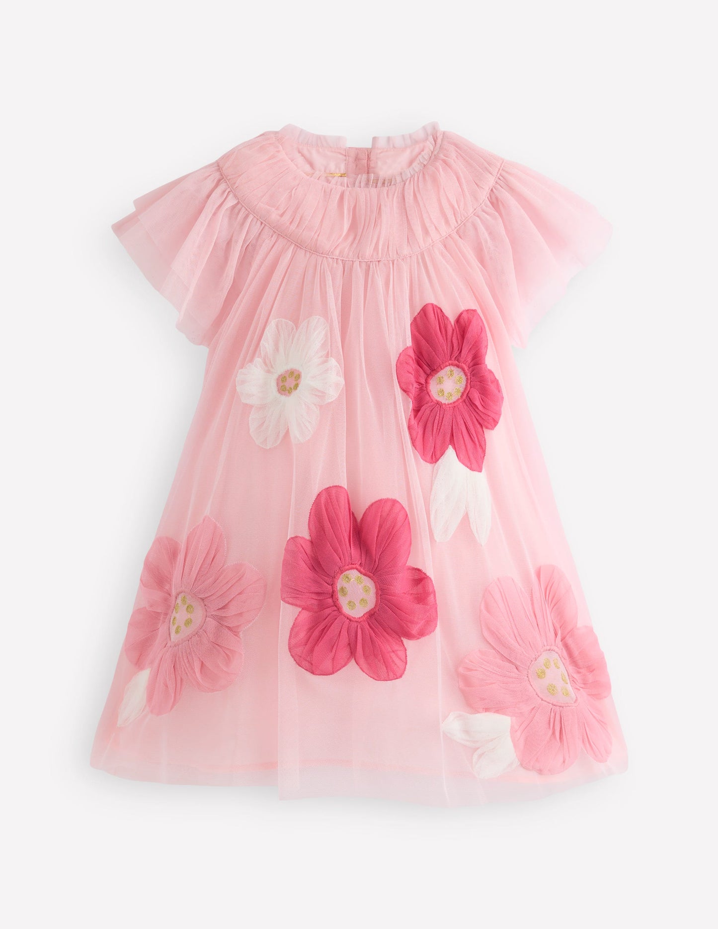 Tüllkleid mit Applikationen-Kreiderosa Blume