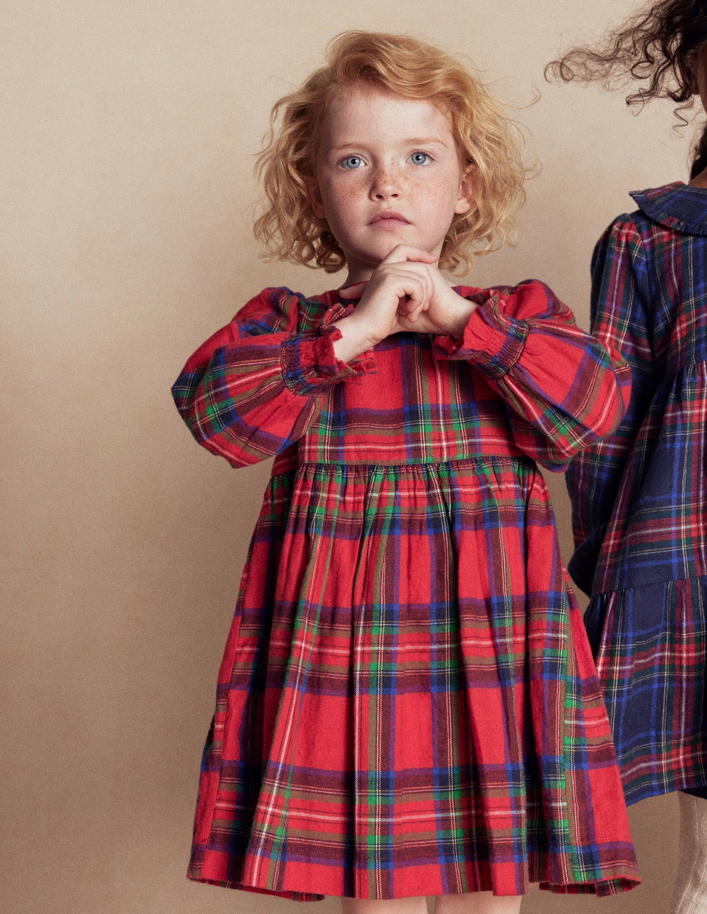 Madeline Langärmliges Kleid-Rot Kariert