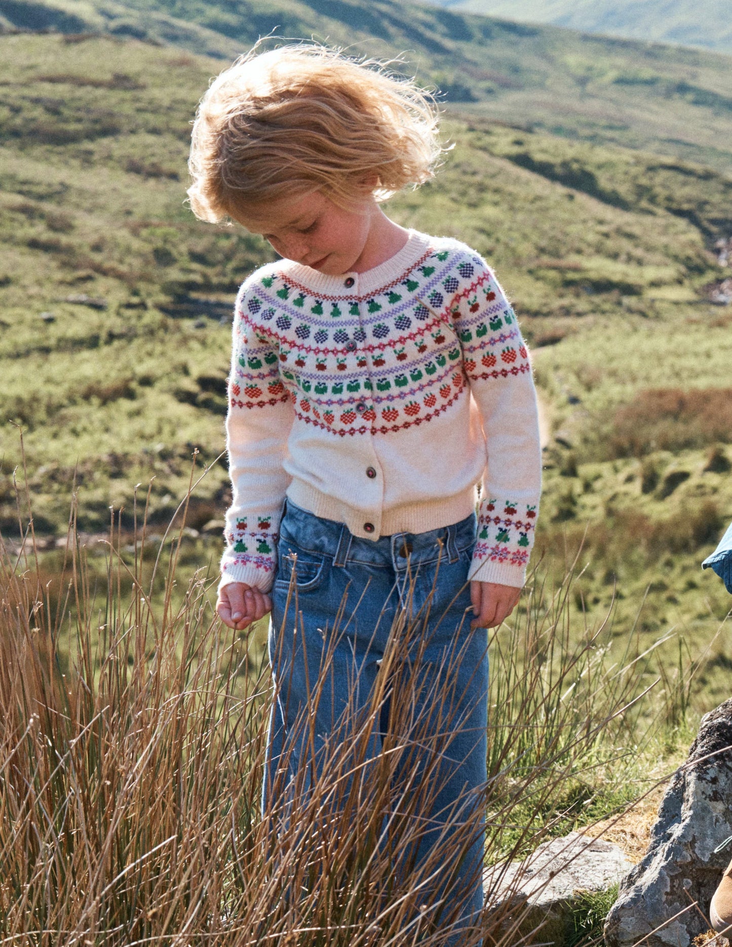 Edie Fair-Isle-Strickjacke-Beige Meliert Früchte