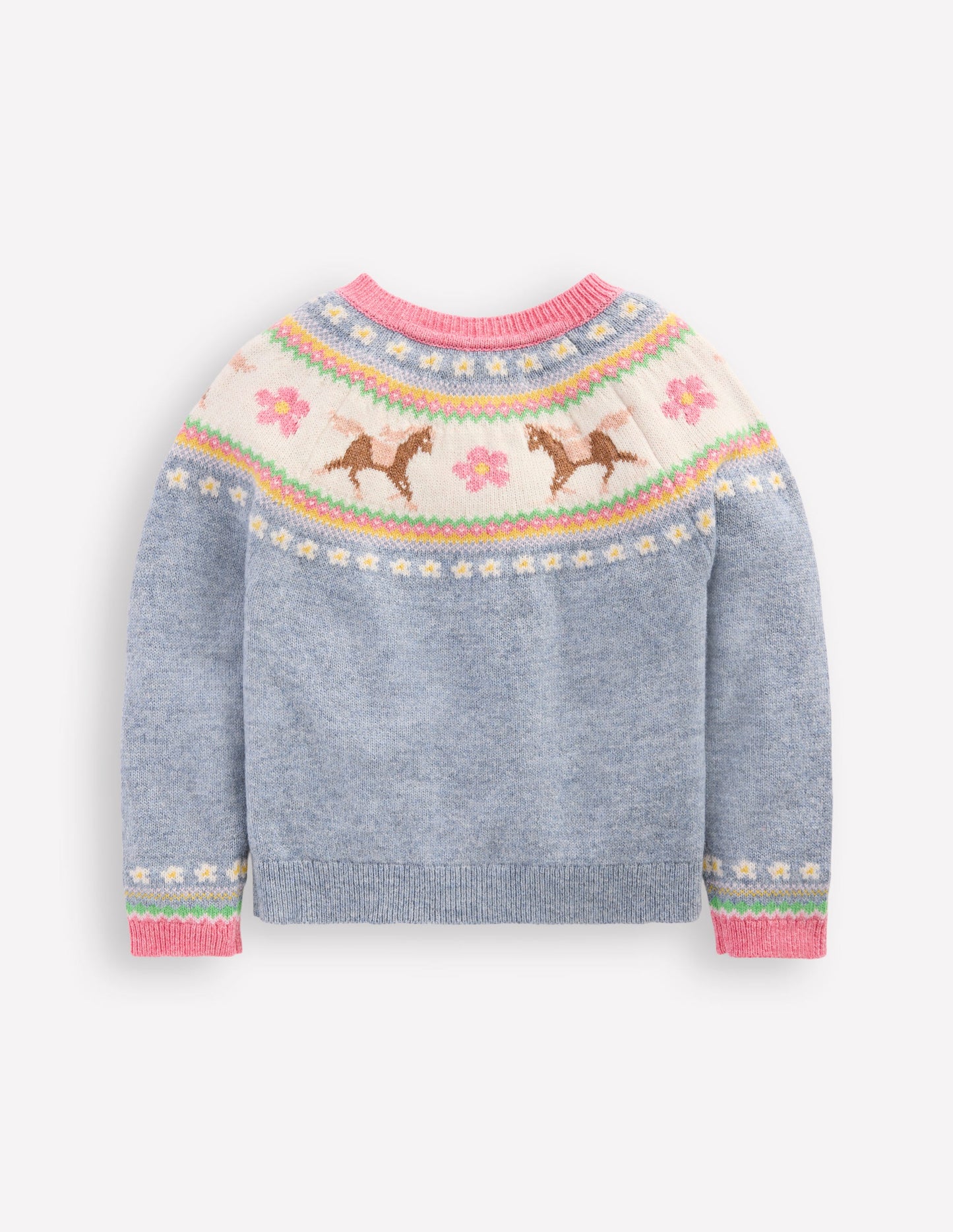 Edie Fair-Isle-Strickjacke-Gletscherblau Meliert Pferde