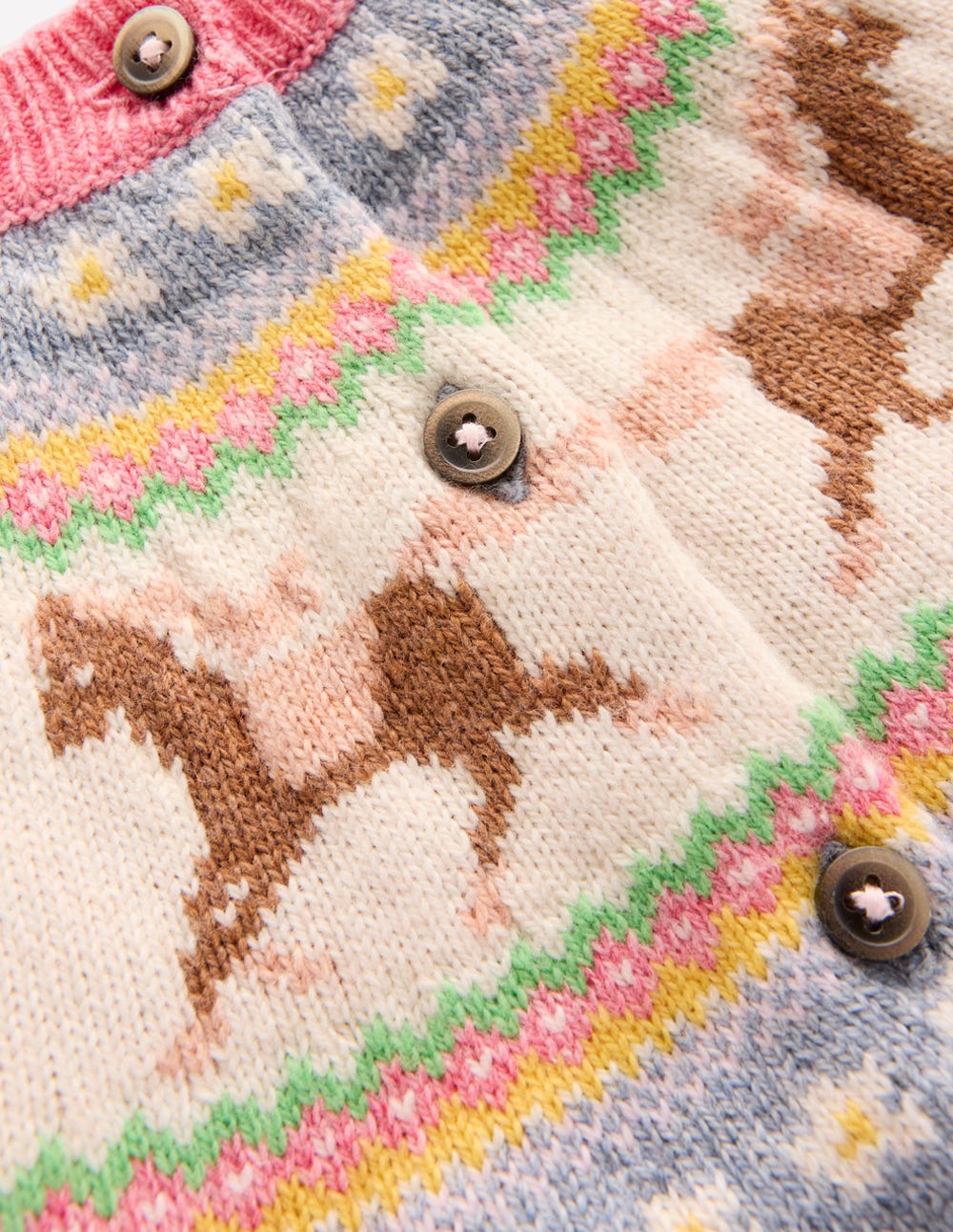 Edie Fair-Isle-Strickjacke-Gletscherblau Meliert Pferde