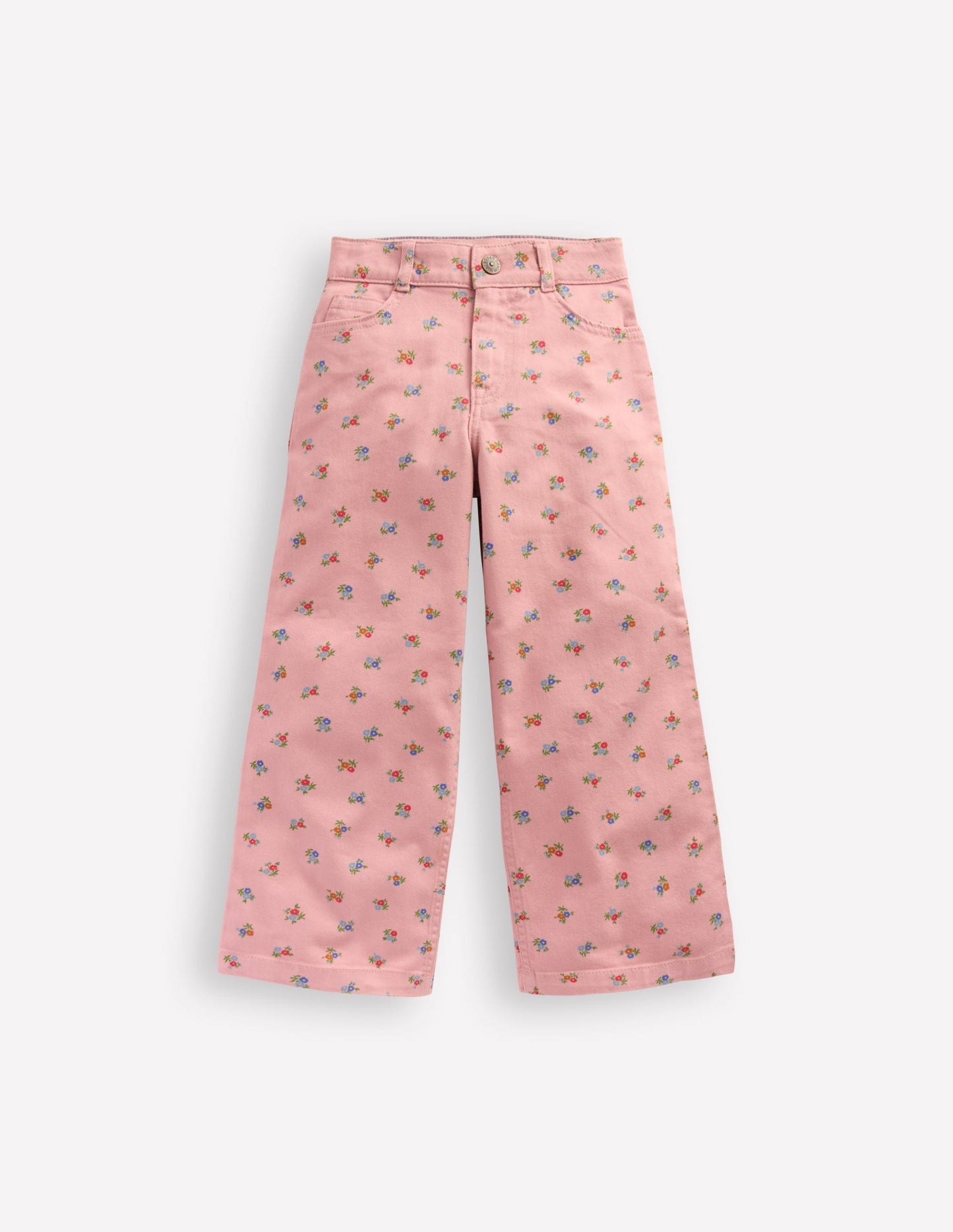 Pantalon large-Motif petites fleurs rose vintage