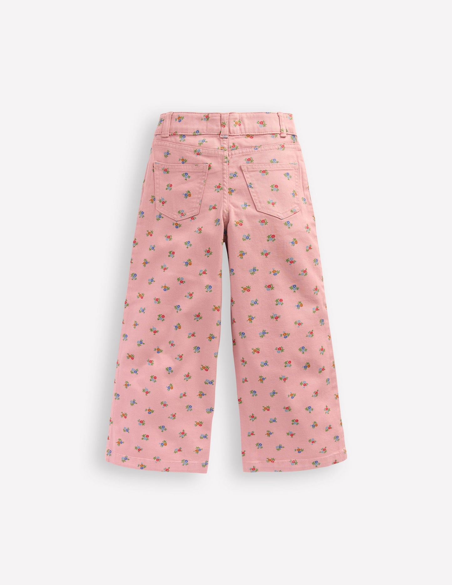 Pantalon large-Motif petites fleurs rose vintage