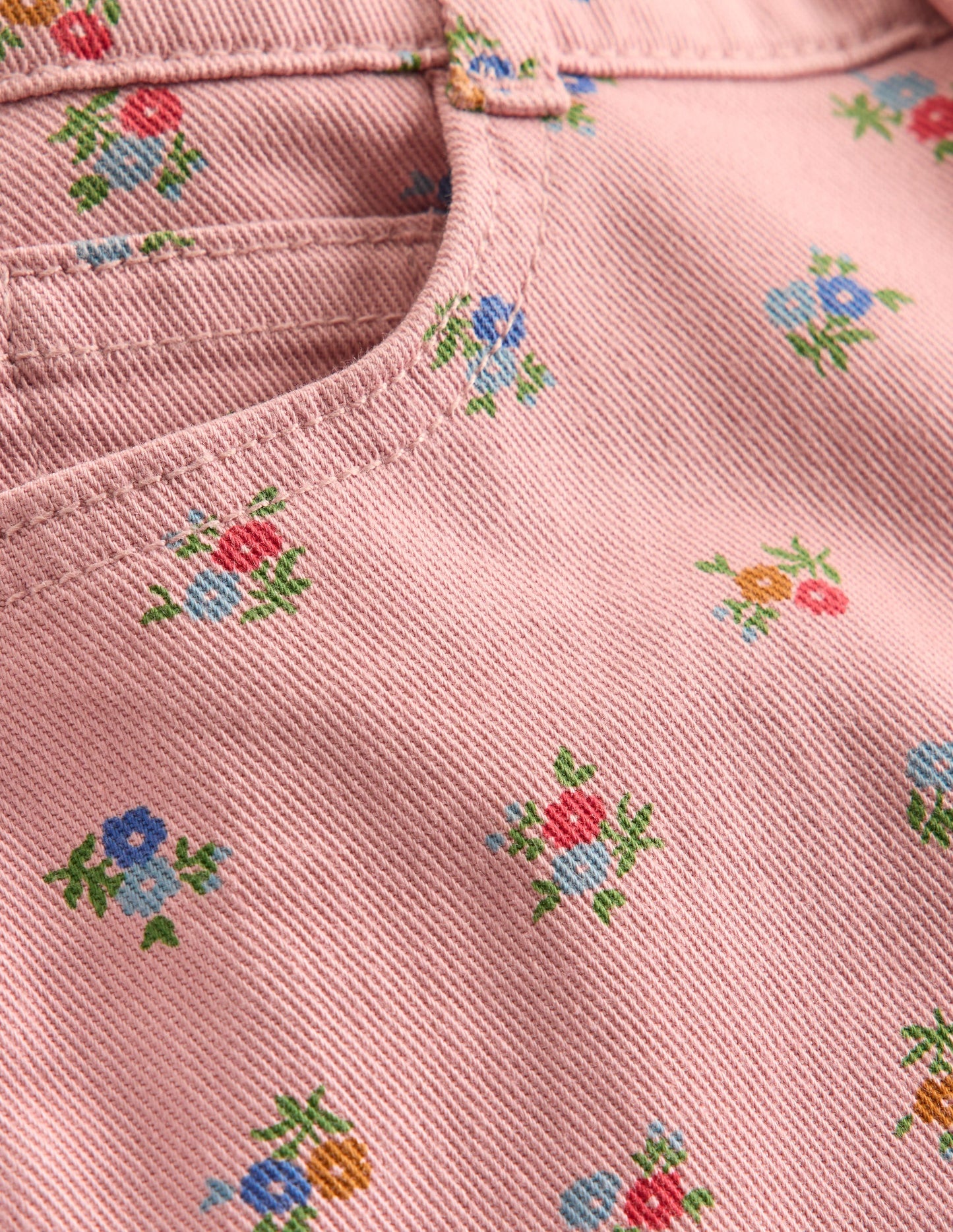 Pantalon large-Motif petites fleurs rose vintage