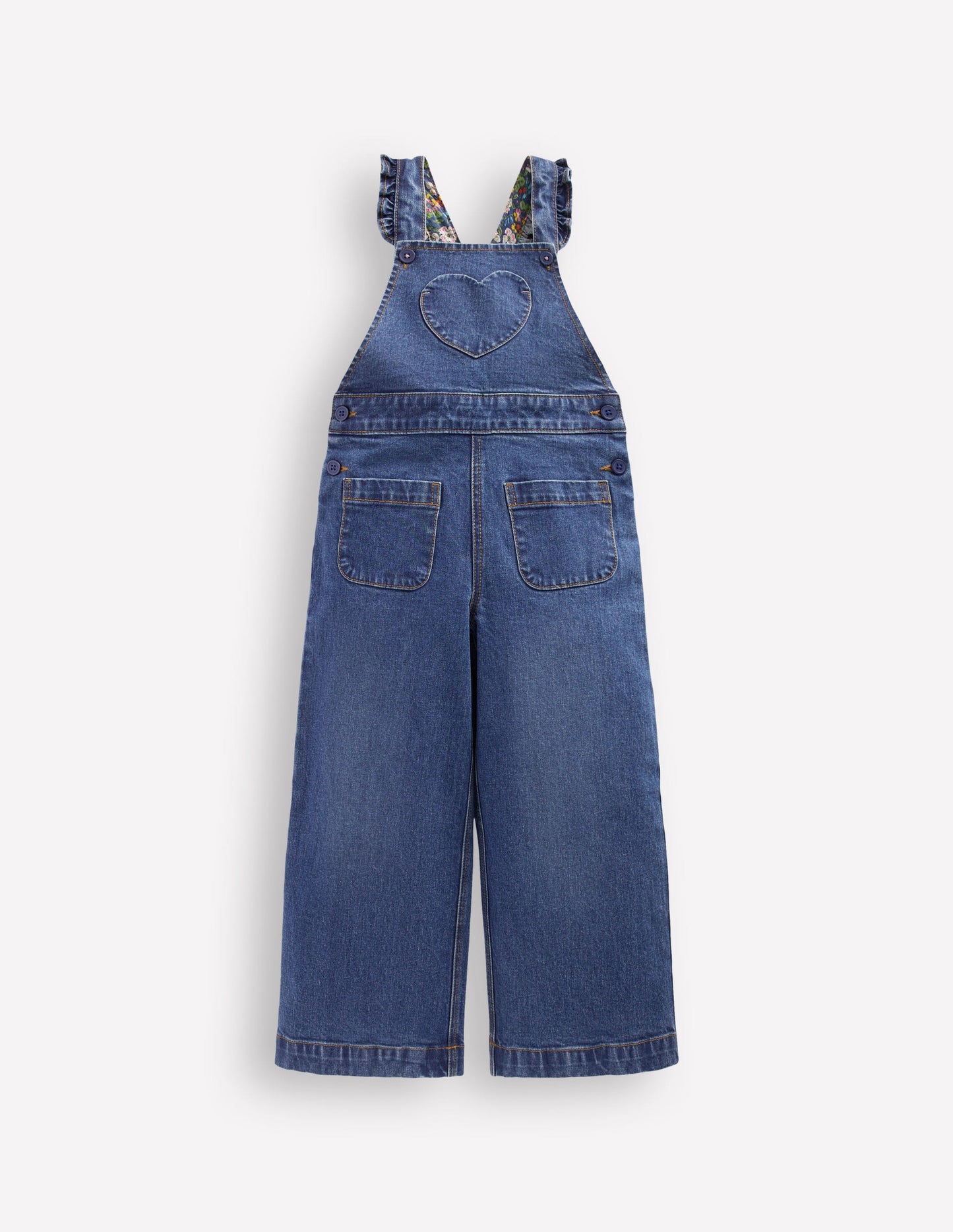 Latzhose mit Rüschen-Medium Vintage Herz-Applikation
