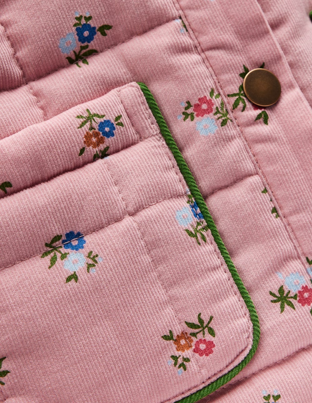 Jolie veste à col en velours côtelé-Motif petites fleurs rose vintage