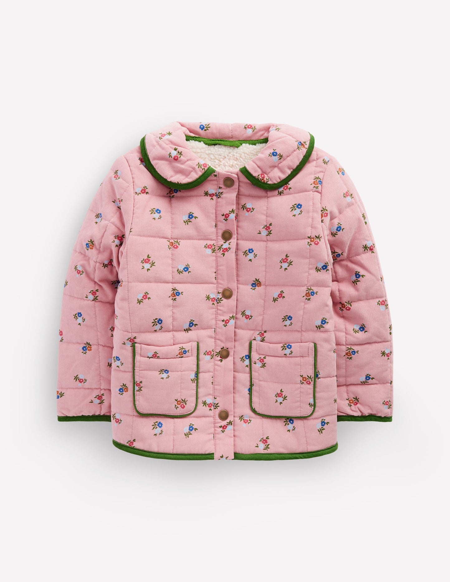 Jolie veste à col en velours côtelé-Motif petites fleurs rose vintage