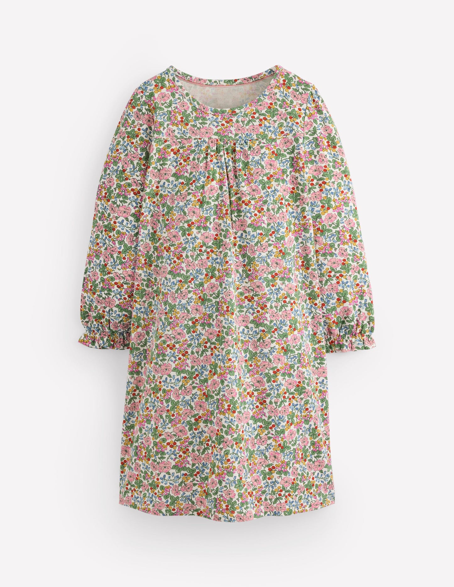 Langärmliges Nachthemd mit Druck-Kokosmilch Beere Blumenmuster