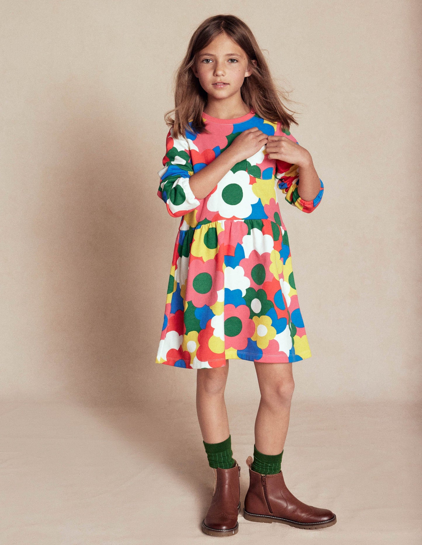 Loopback Sweat Dress-Multi Rainbow Flower