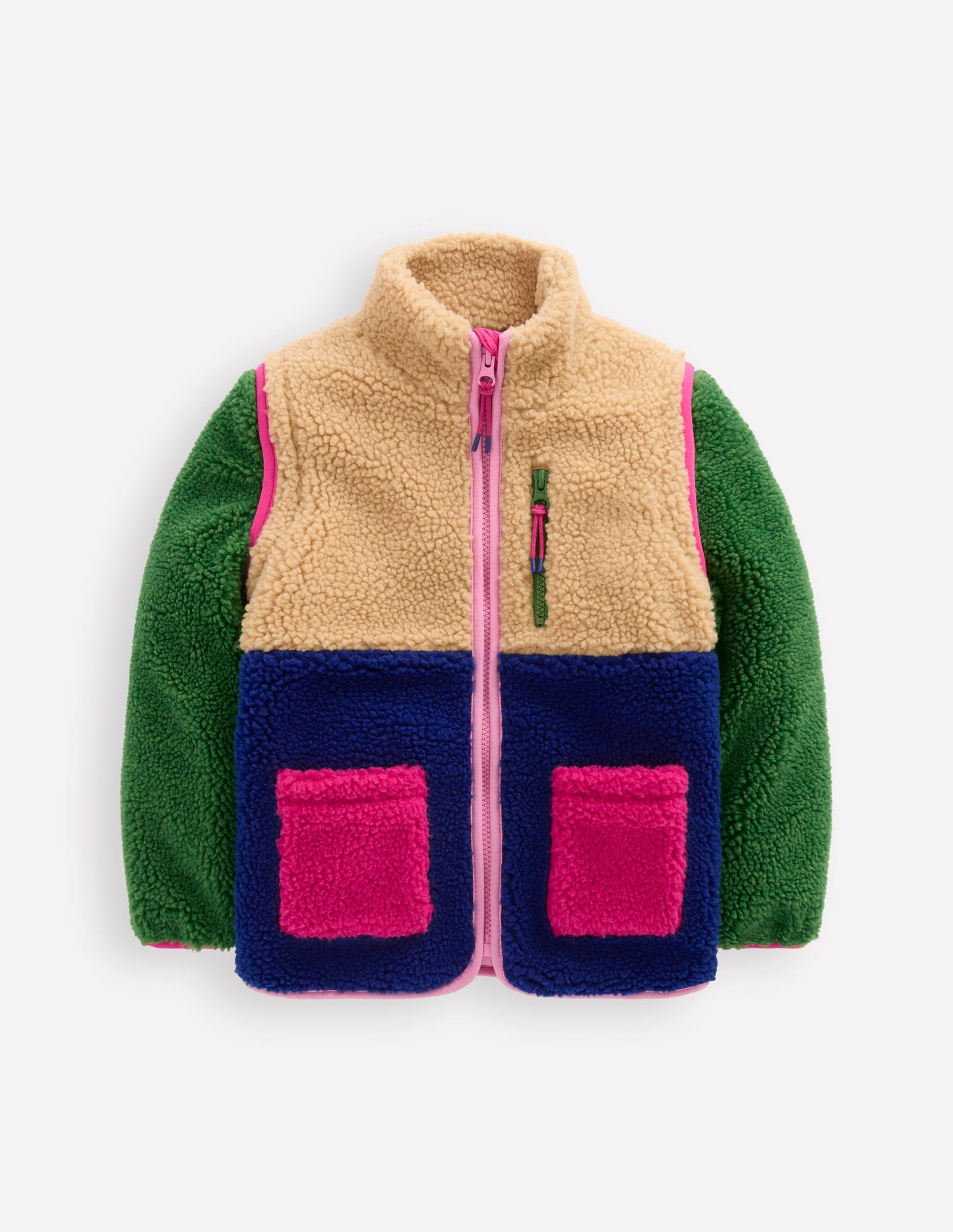 2-in-1-Teddyfell-Jacke-Blockfarben, Bunt