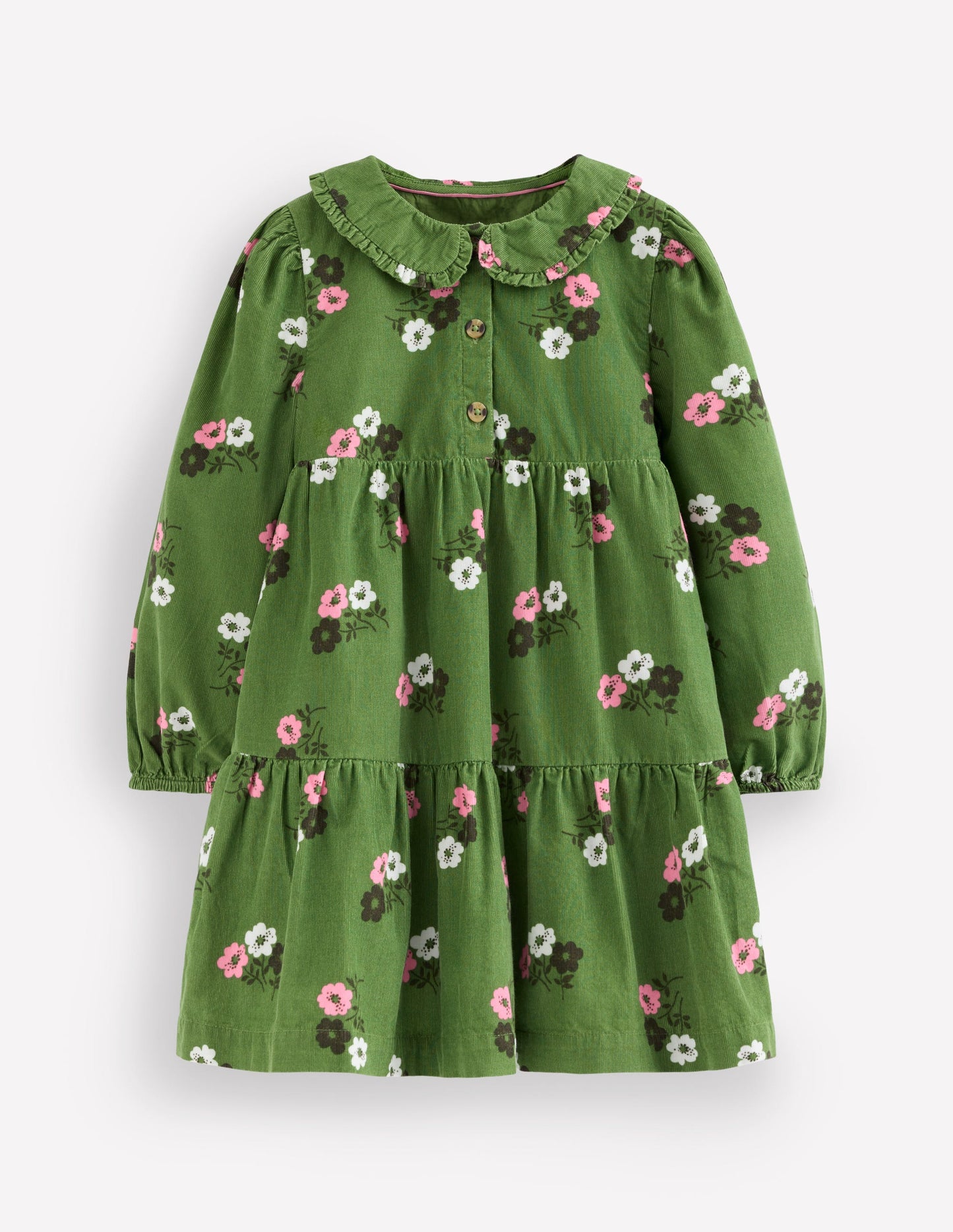 Robe tissée à col Minna-Motif petites fleurs vert