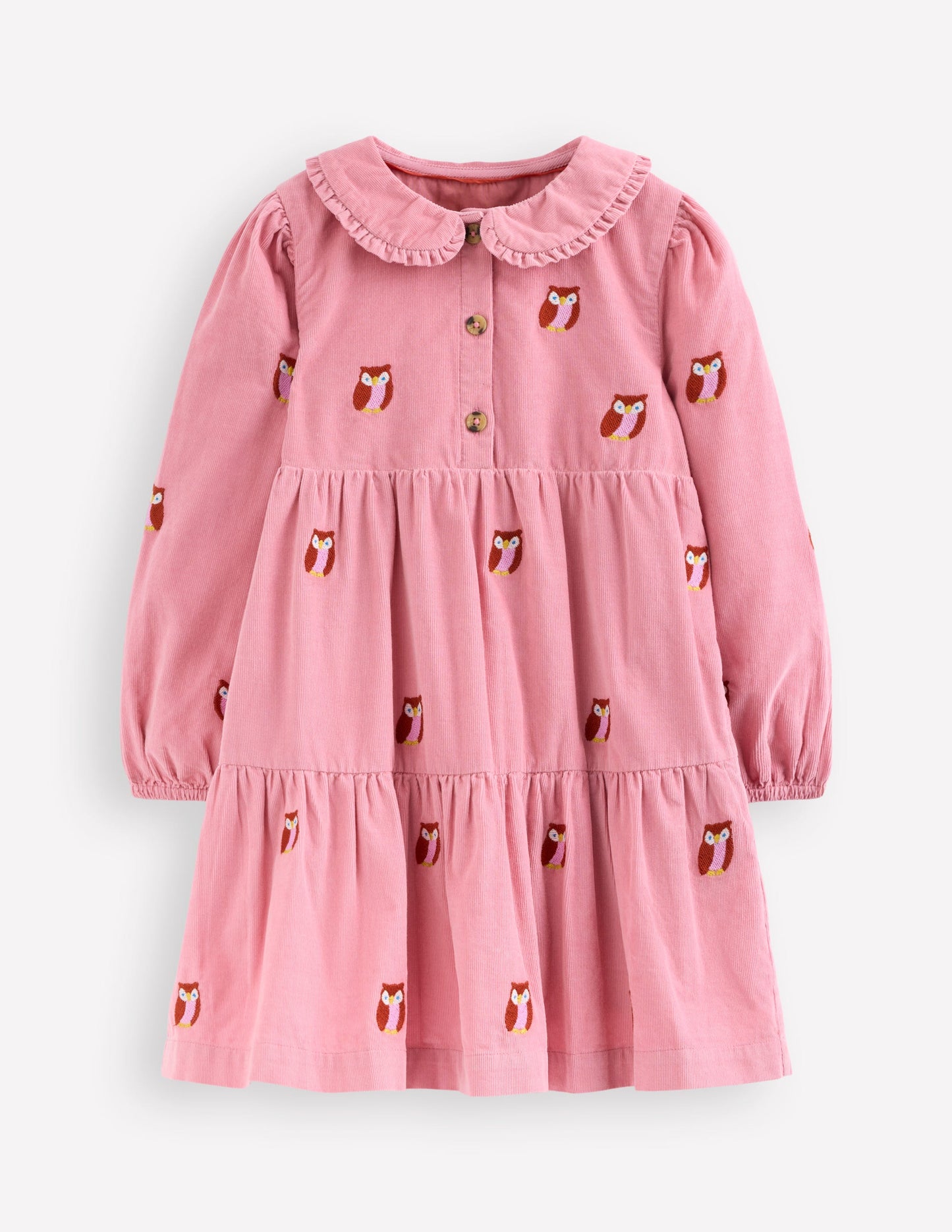 Robe tissée à col Minna-Broderie chouette rose