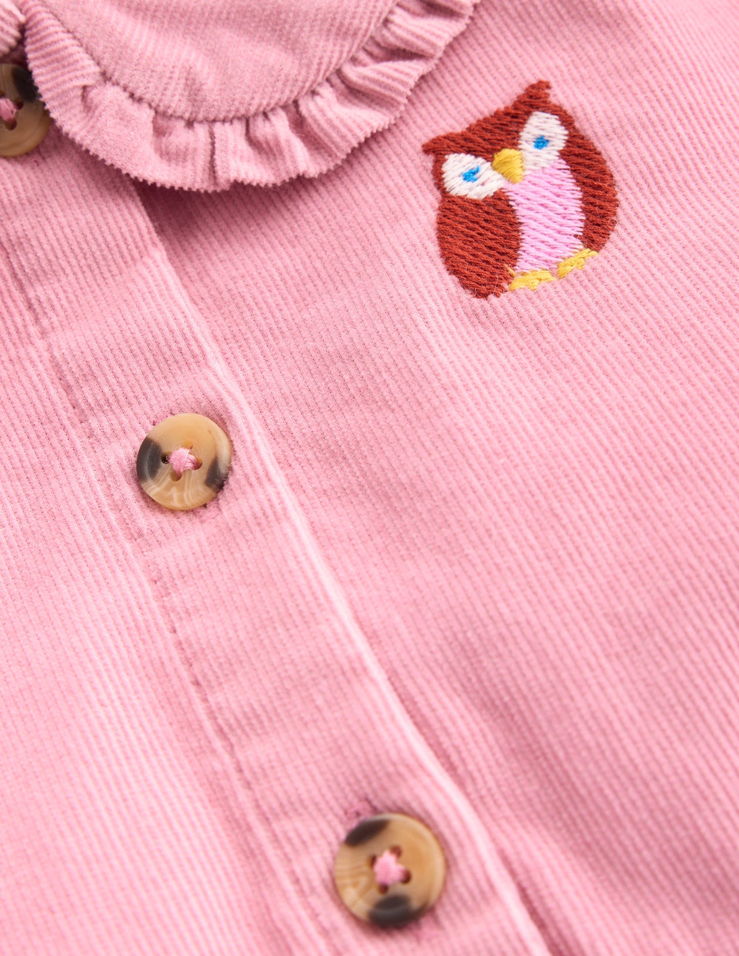 Robe tissée à col Minna-Broderie chouette rose
