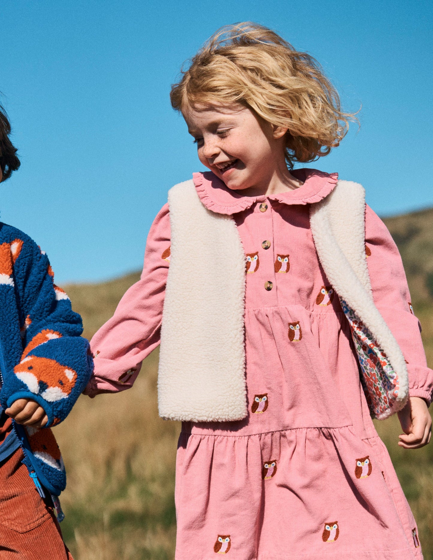 Robe tissée à col Minna-Broderie chouette rose