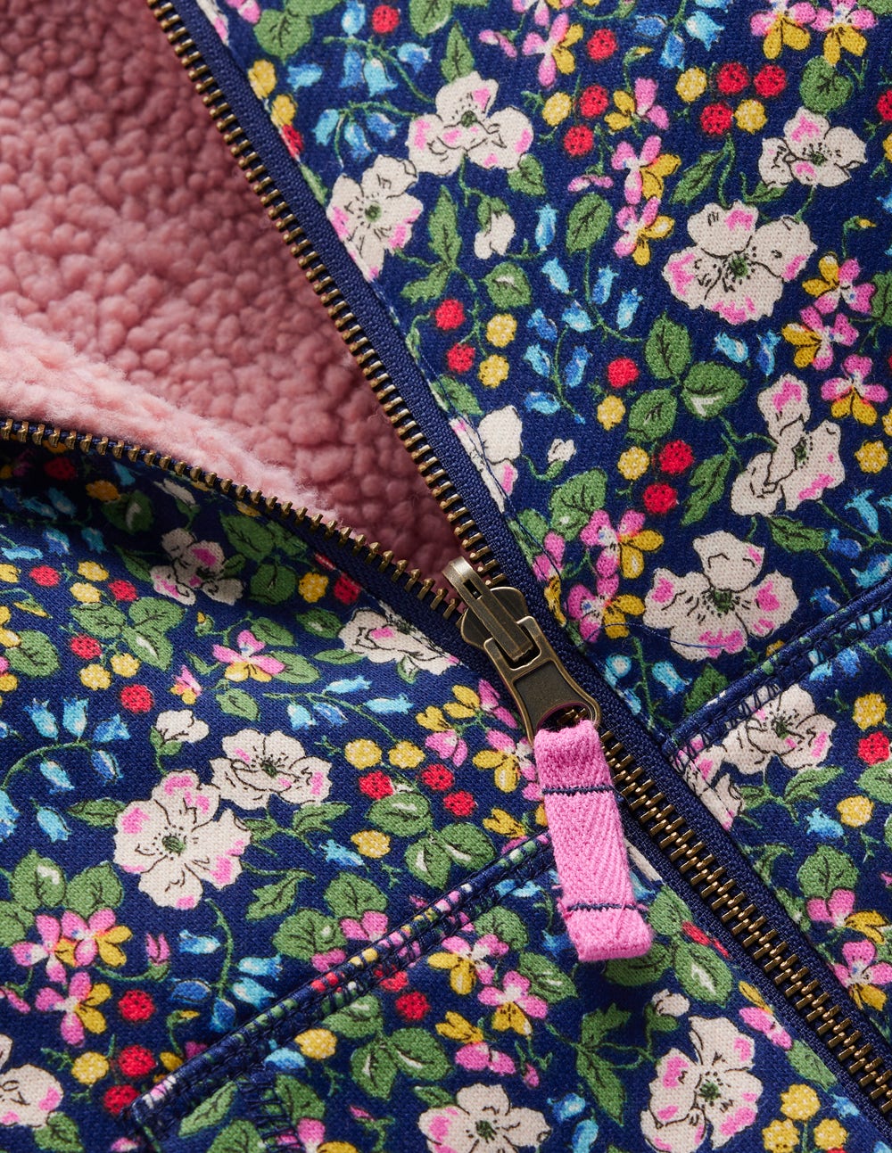 Wendbarer Teddy-Kapuzenpullover-Steuerbordblau Beeren Blumenmuster