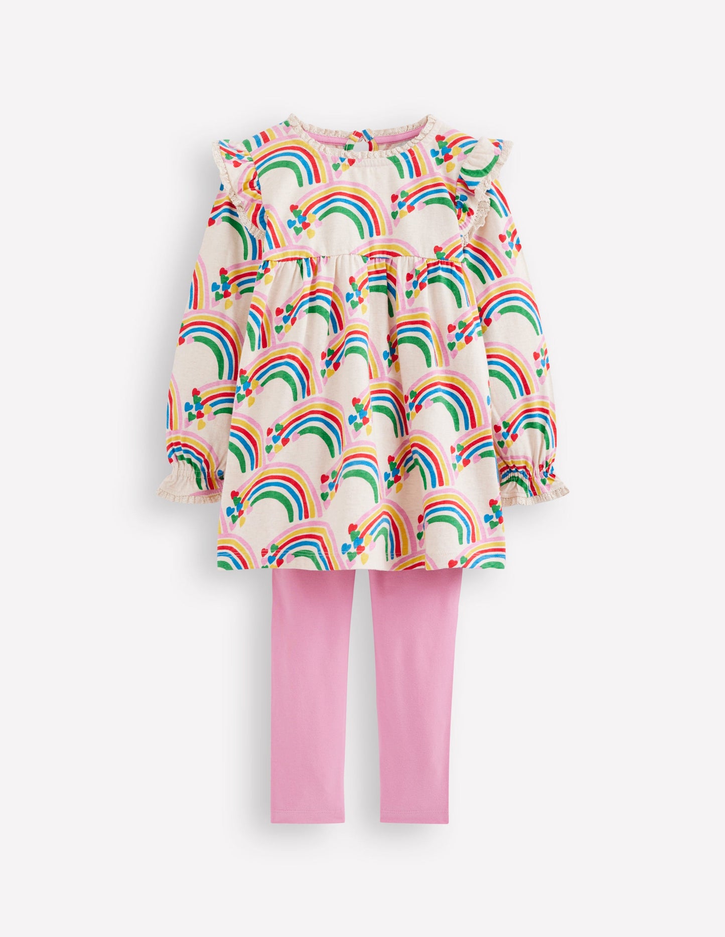 Bedrucktes Tunika-Set-Haferbeige Meliert Regenbogenherzen