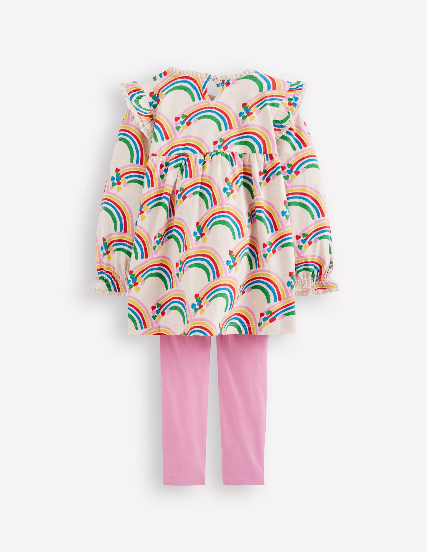 Bedrucktes Tunika-Set-Haferbeige Meliert Regenbogenherzen