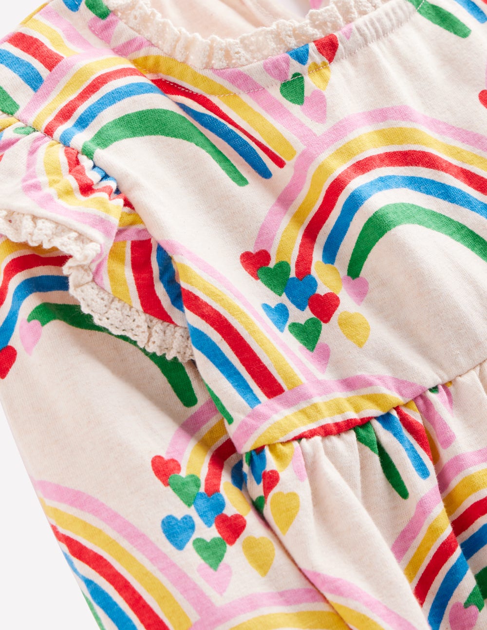 Bedrucktes Tunika-Set-Haferbeige Meliert Regenbogenherzen
