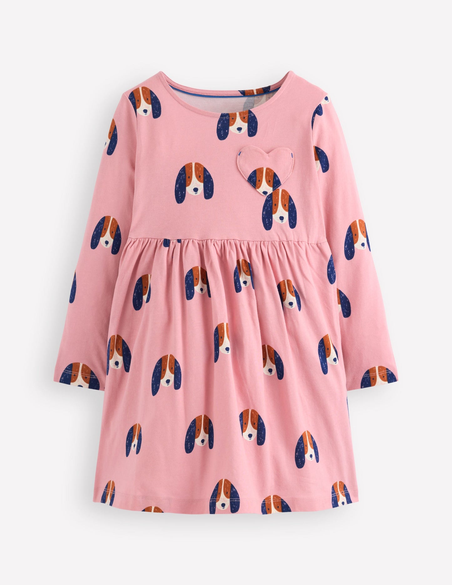 Robe en jersey fun avec poche en cœur-Chiots espacés rose vintage