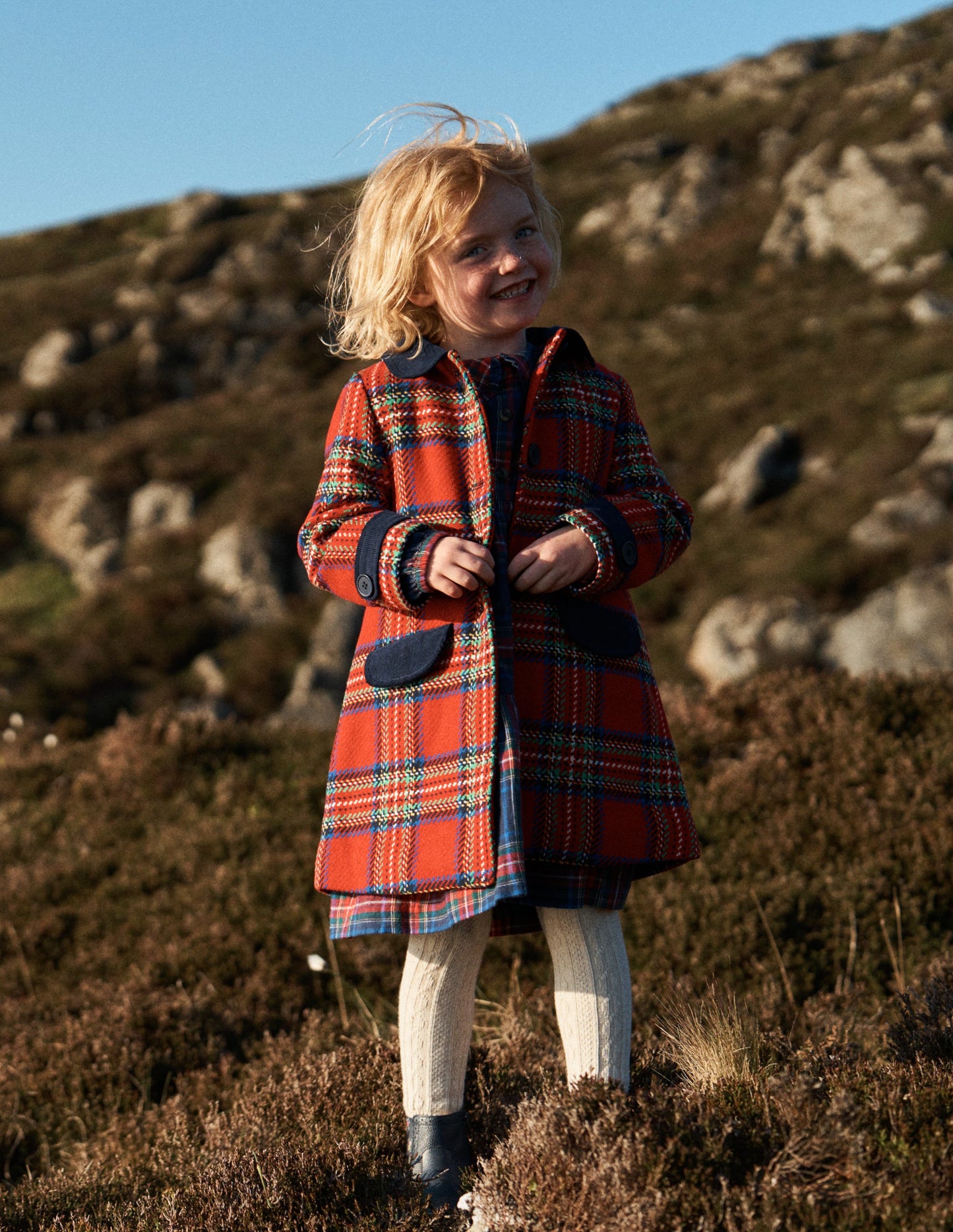 Mantel aus Wollmischung-Rot Kariert