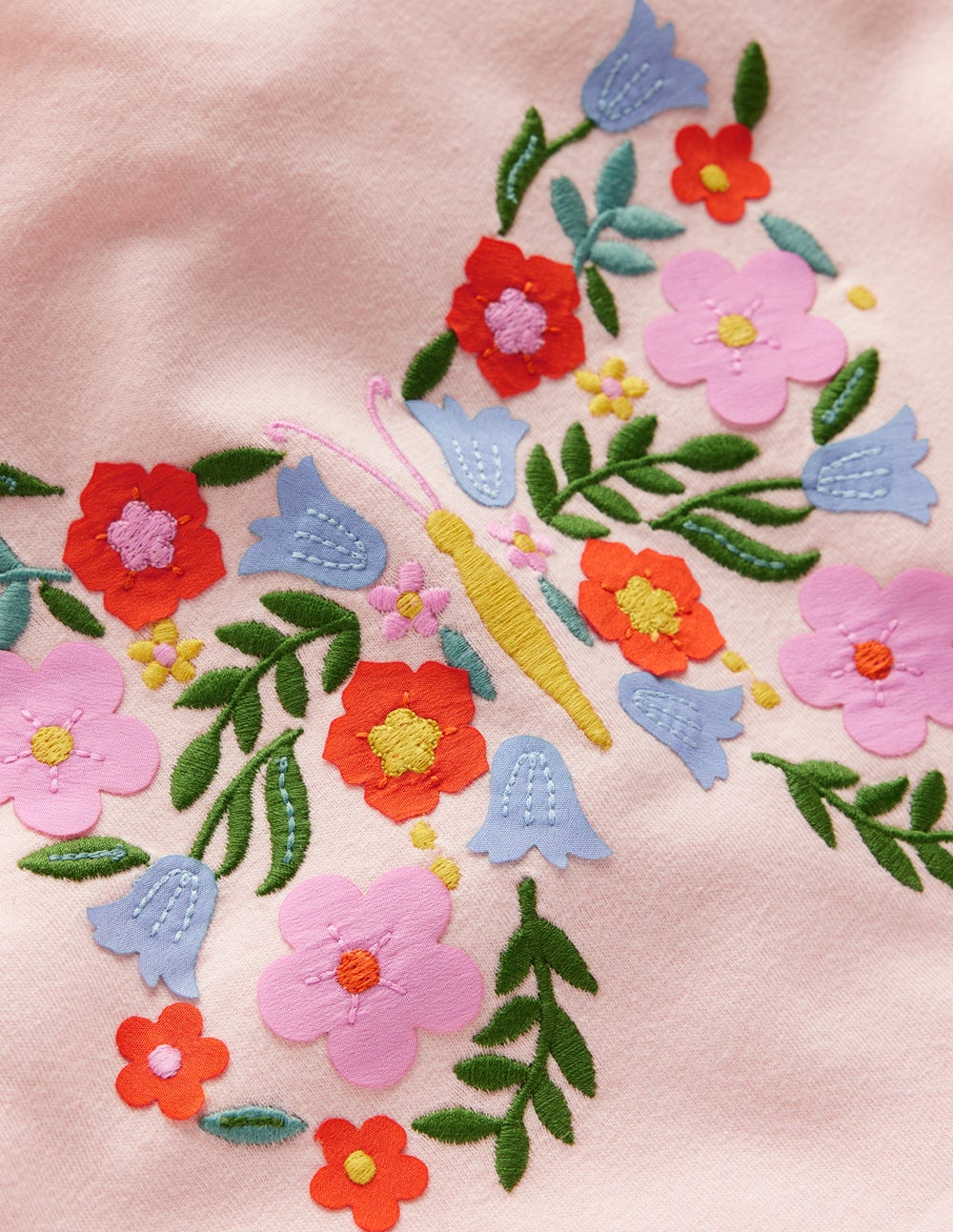 T-Shirt mit Puffärmeln und Applikation-Kreiderosa Schmetterling