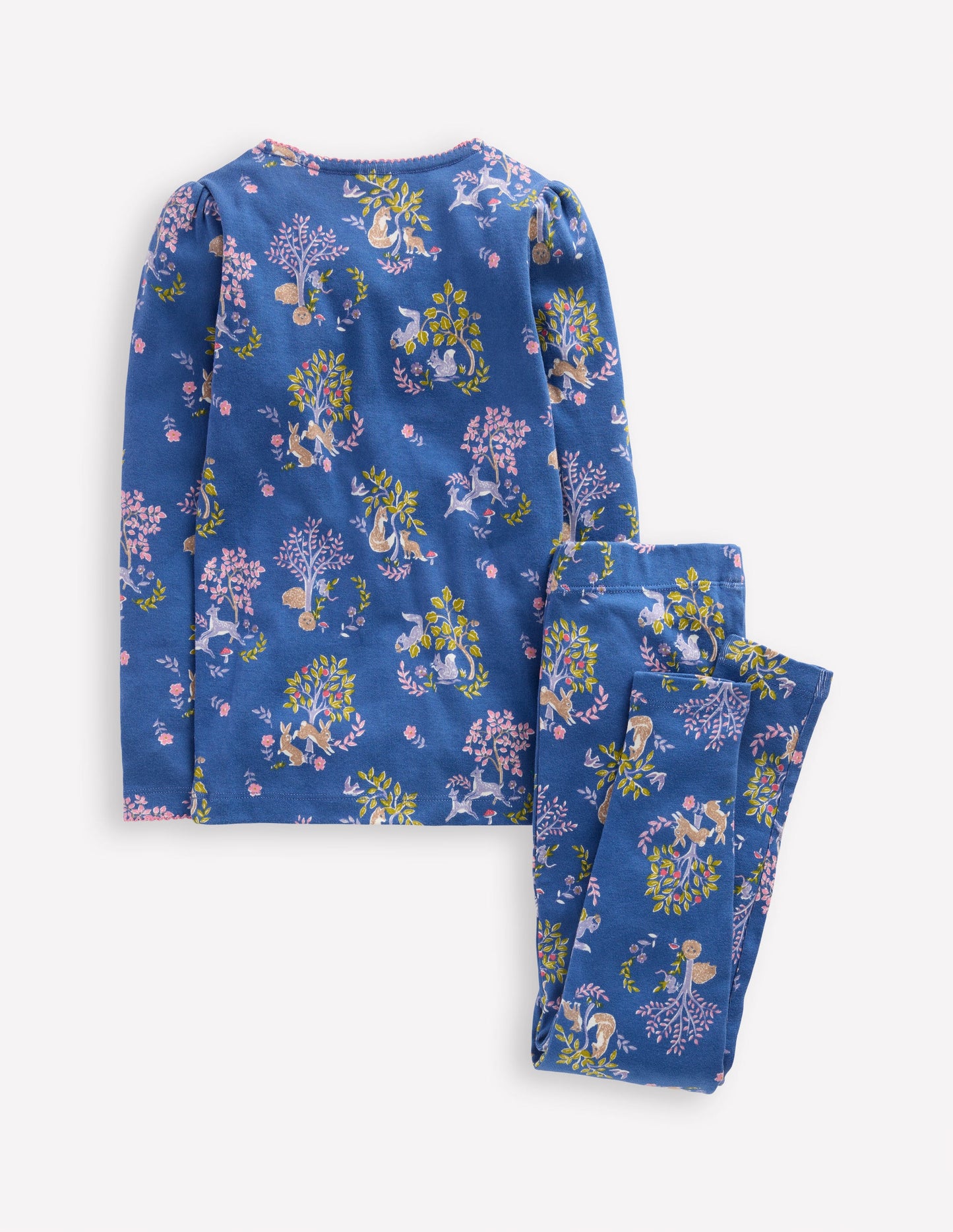 Eng anliegender, langer Schlafanzug-Blau Walddesign