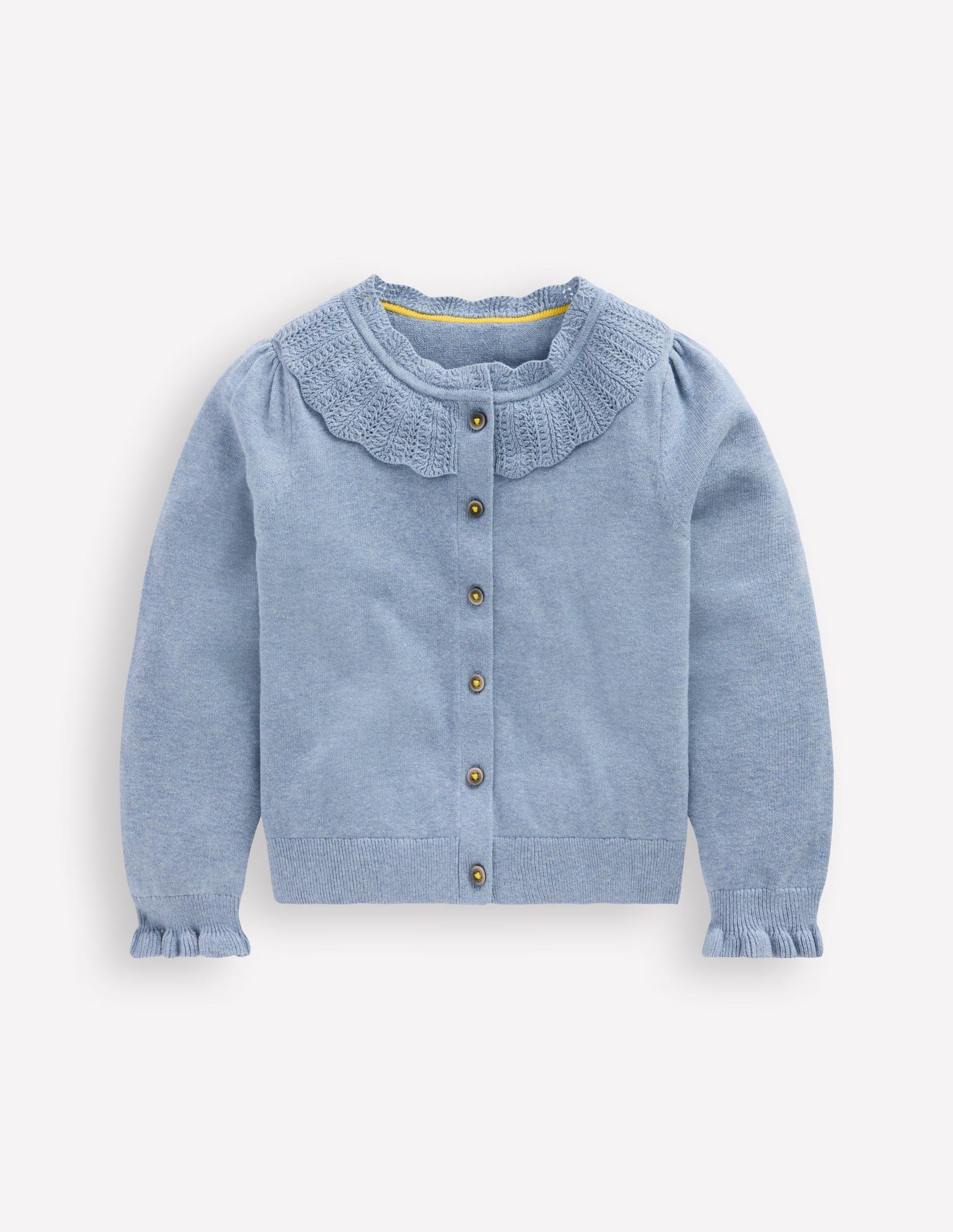 Hübsche Strickjacke mit Rüschen-Gletscherblau Meliert