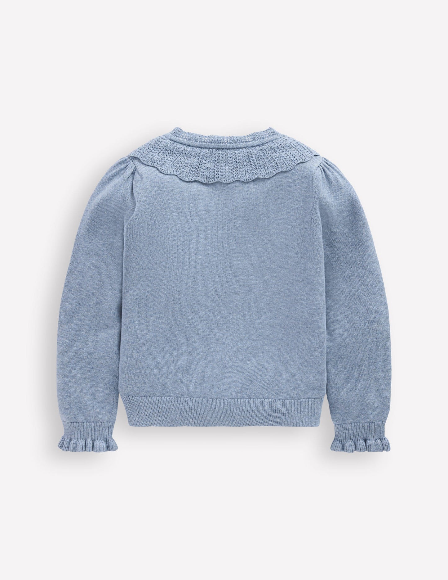 Hübsche Strickjacke mit Rüschen-Gletscherblau Meliert