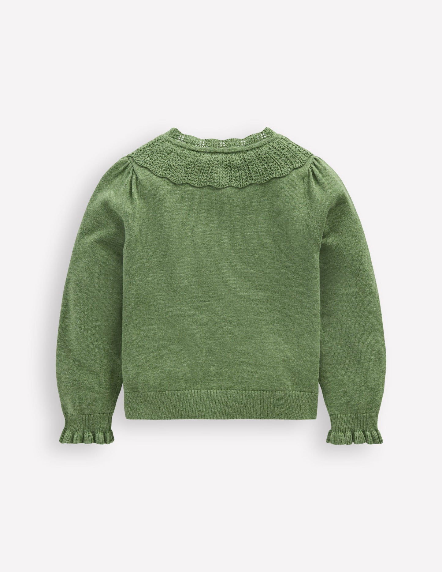 Hübsche Strickjacke mit Rüschen-Safarigrün Meliert