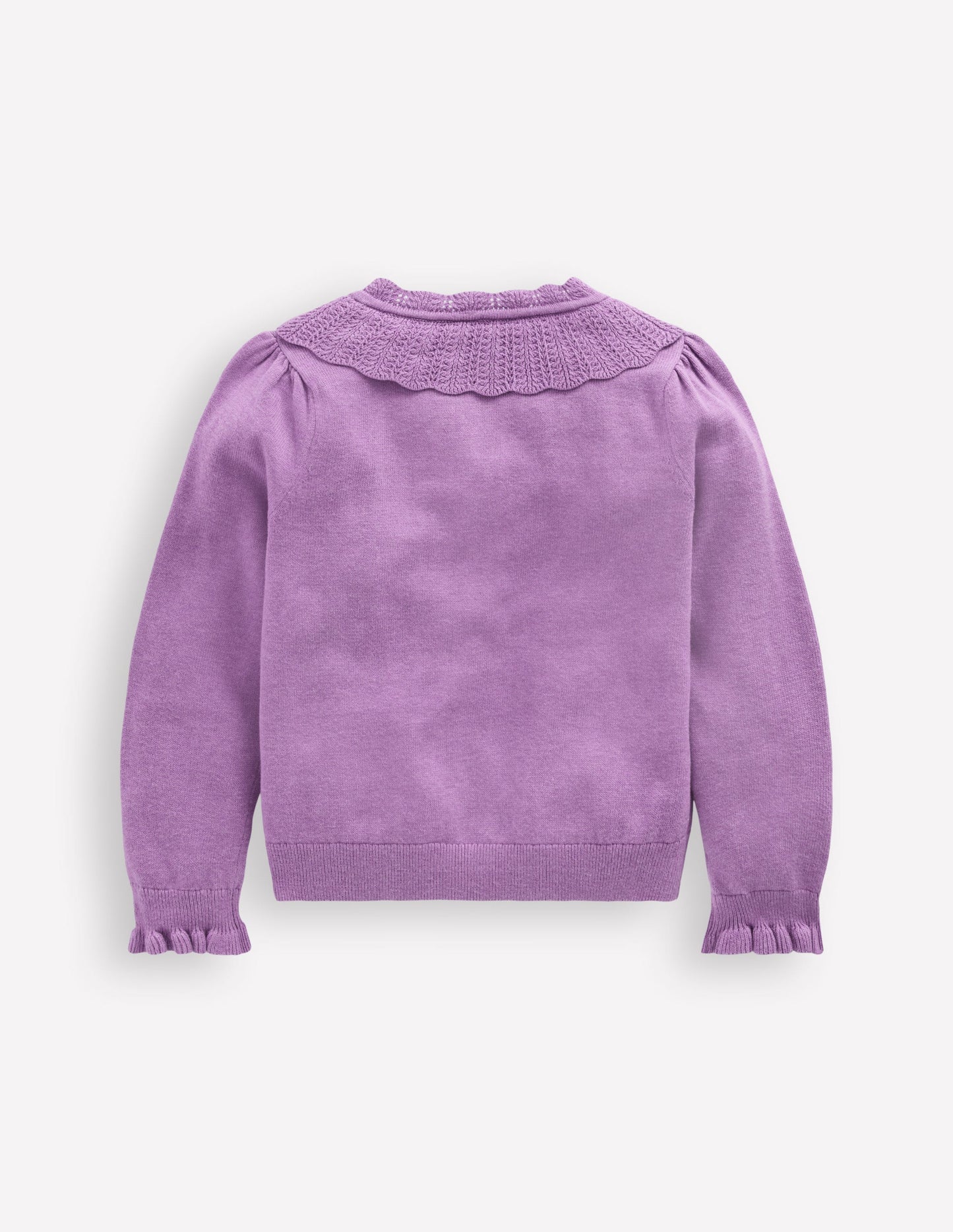 Hübsche Strickjacke mit Rüschen-Asternlila Meliert