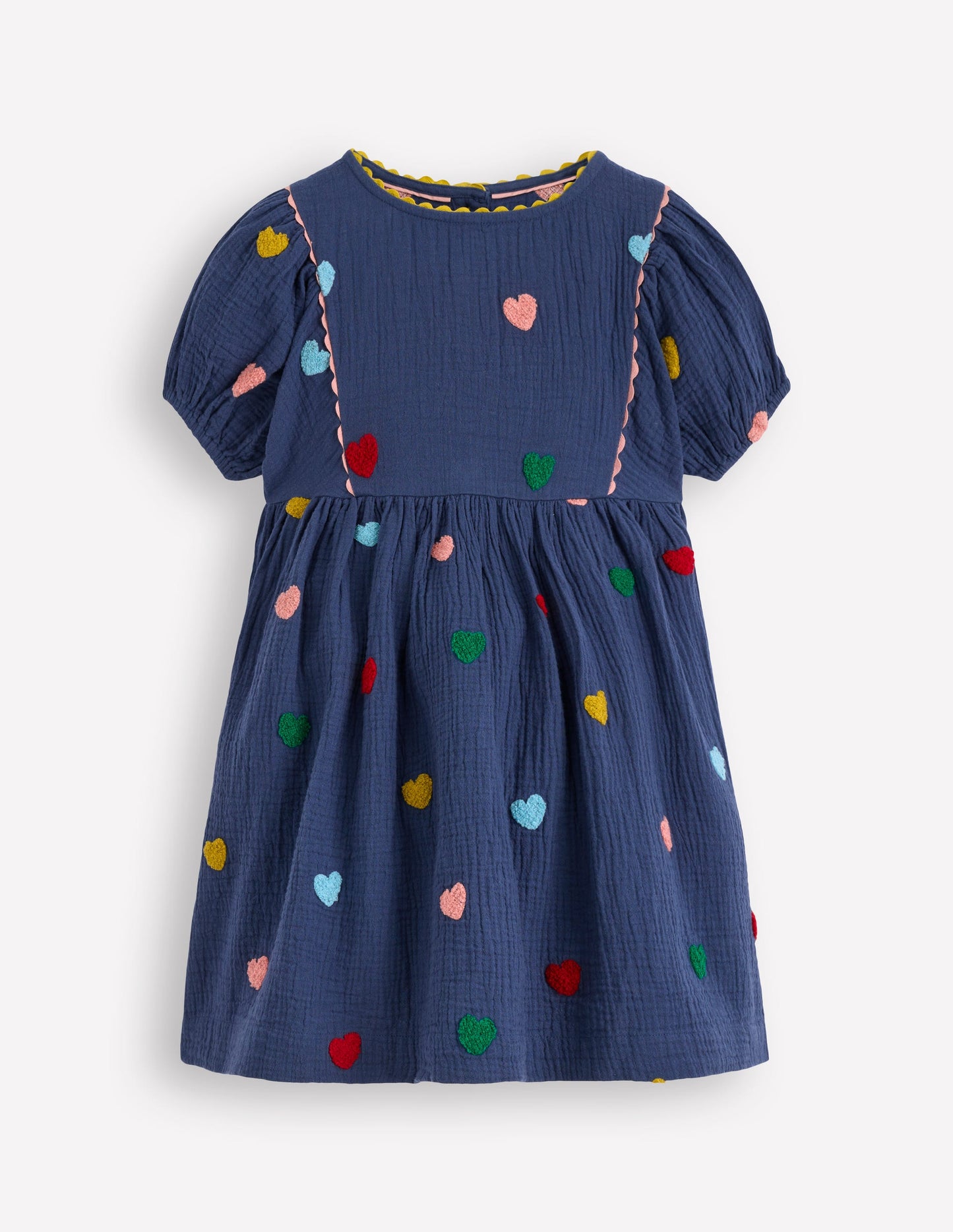 Doppeltuch-Kleid mit Puffärmeln-Steuerbordblau Herzen