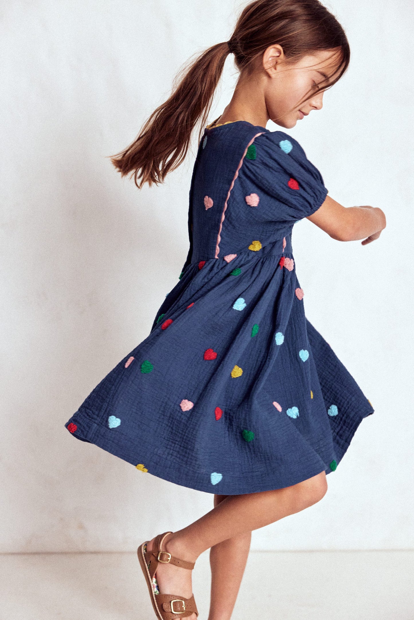 Doppeltuch-Kleid mit Puffärmeln-Steuerbordblau Herzen