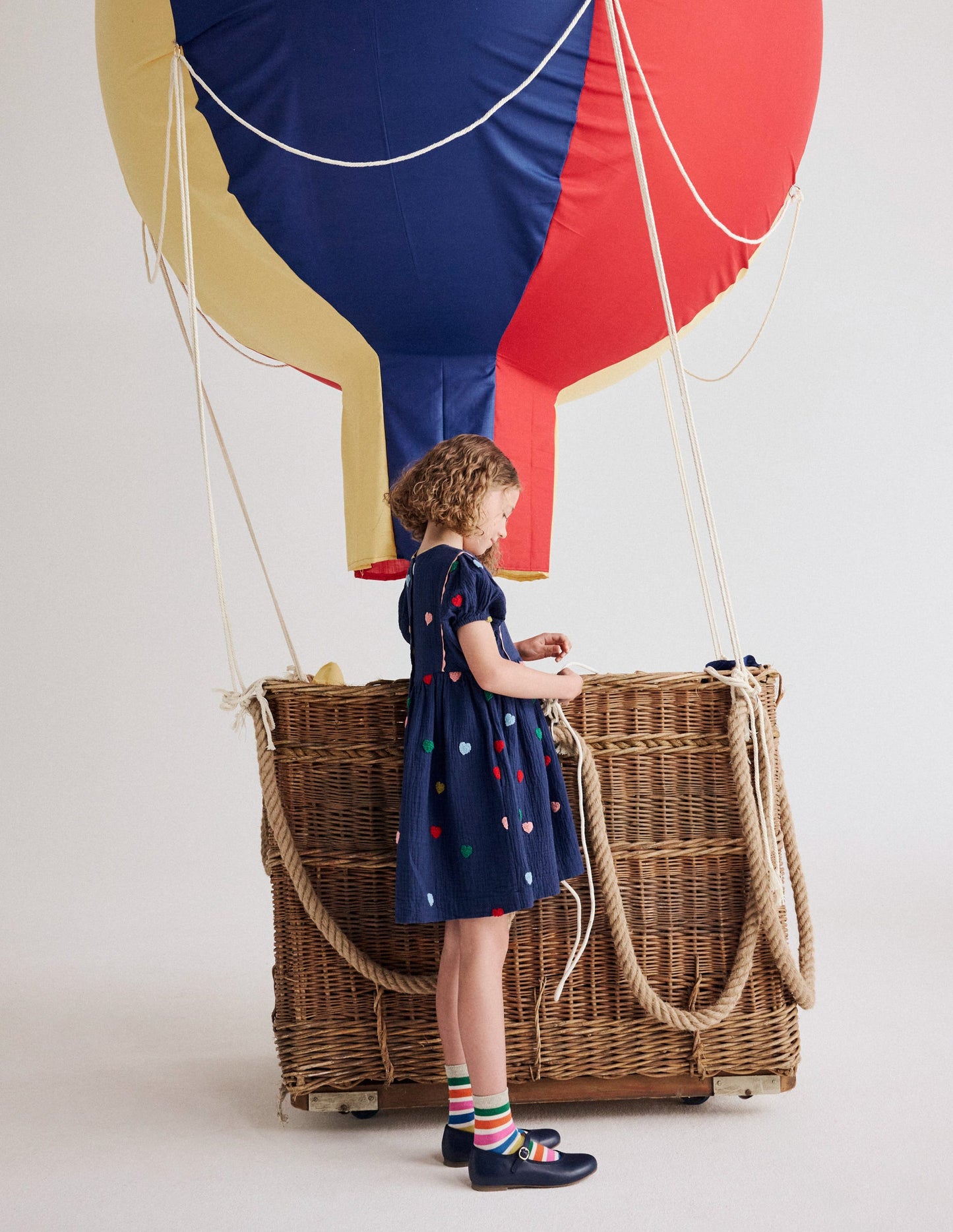 Doppeltuch-Kleid mit Puffärmeln-Steuerbordblau Herzen