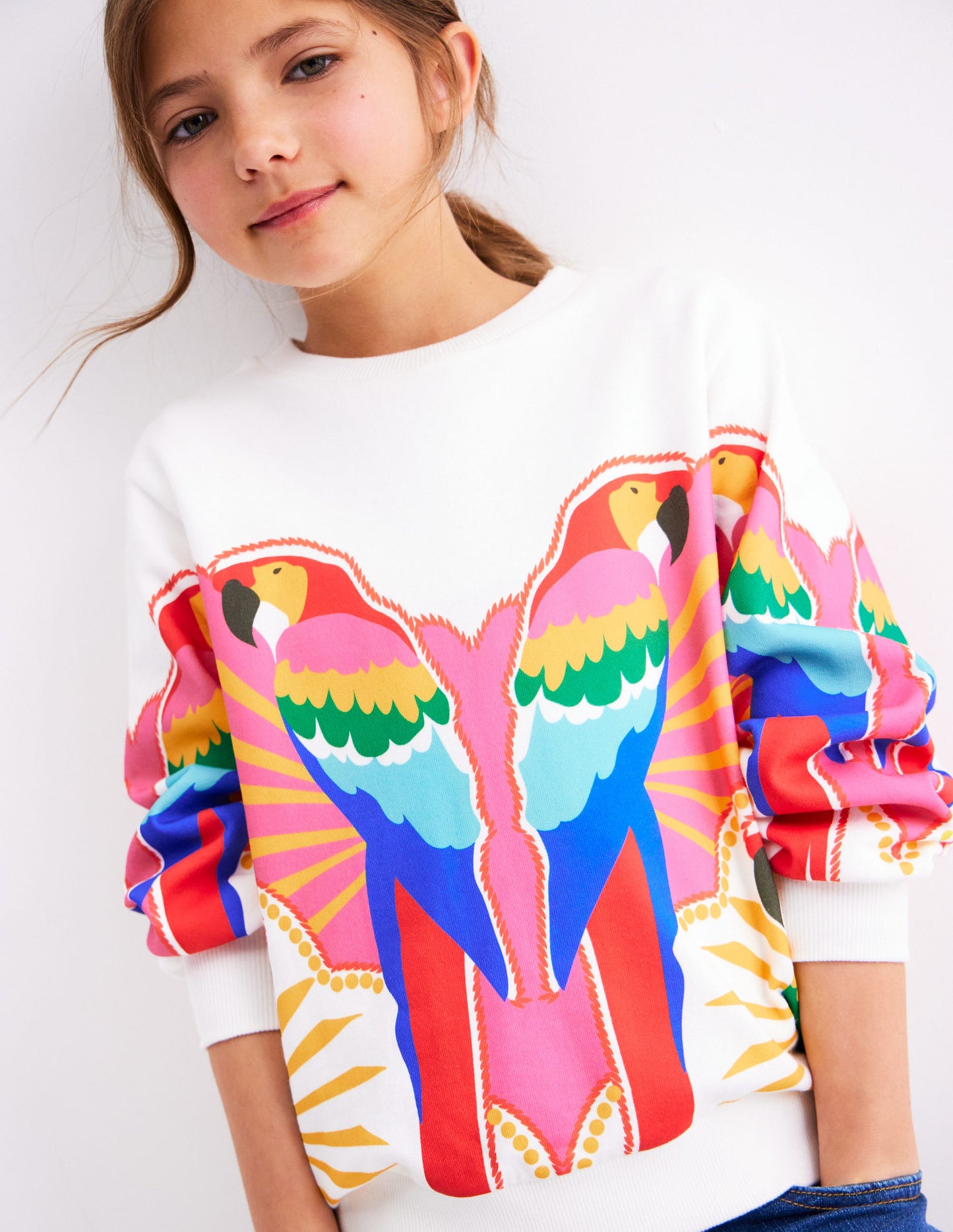 Lockeres Sweatshirt mit Druck-Bunt Papagei