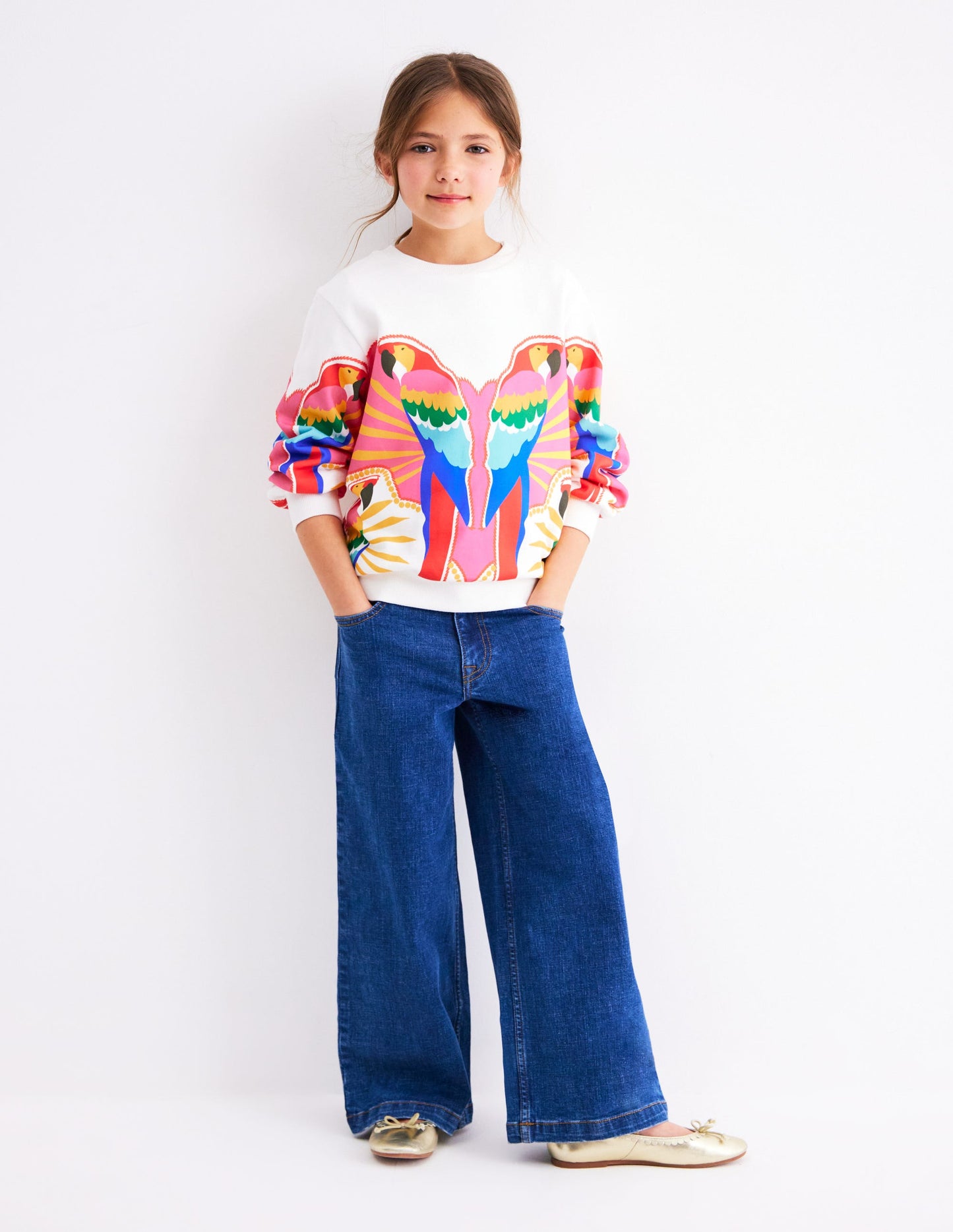 Lockeres Sweatshirt mit Druck-Bunt Papagei