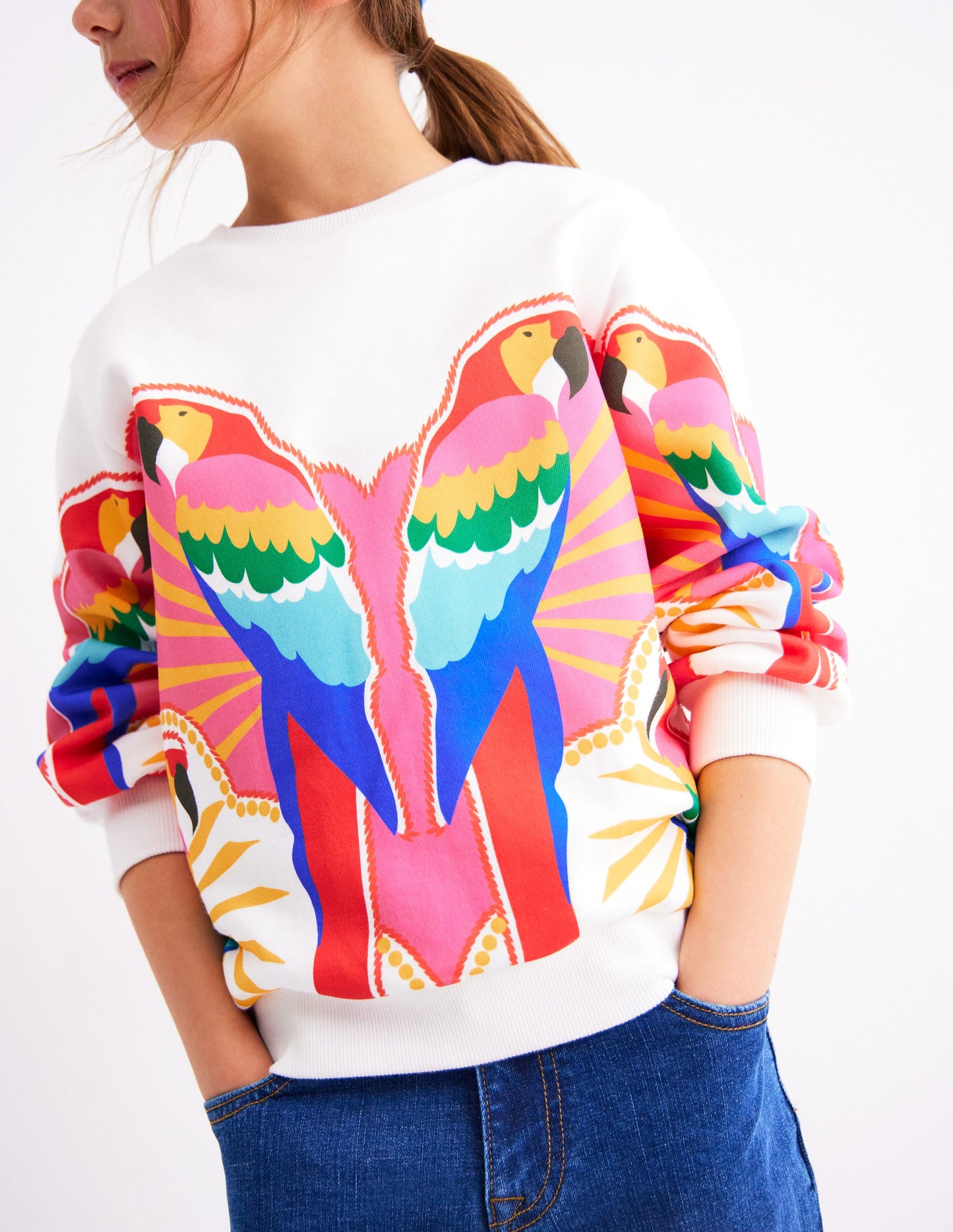 Lockeres Sweatshirt mit Druck-Bunt Papagei