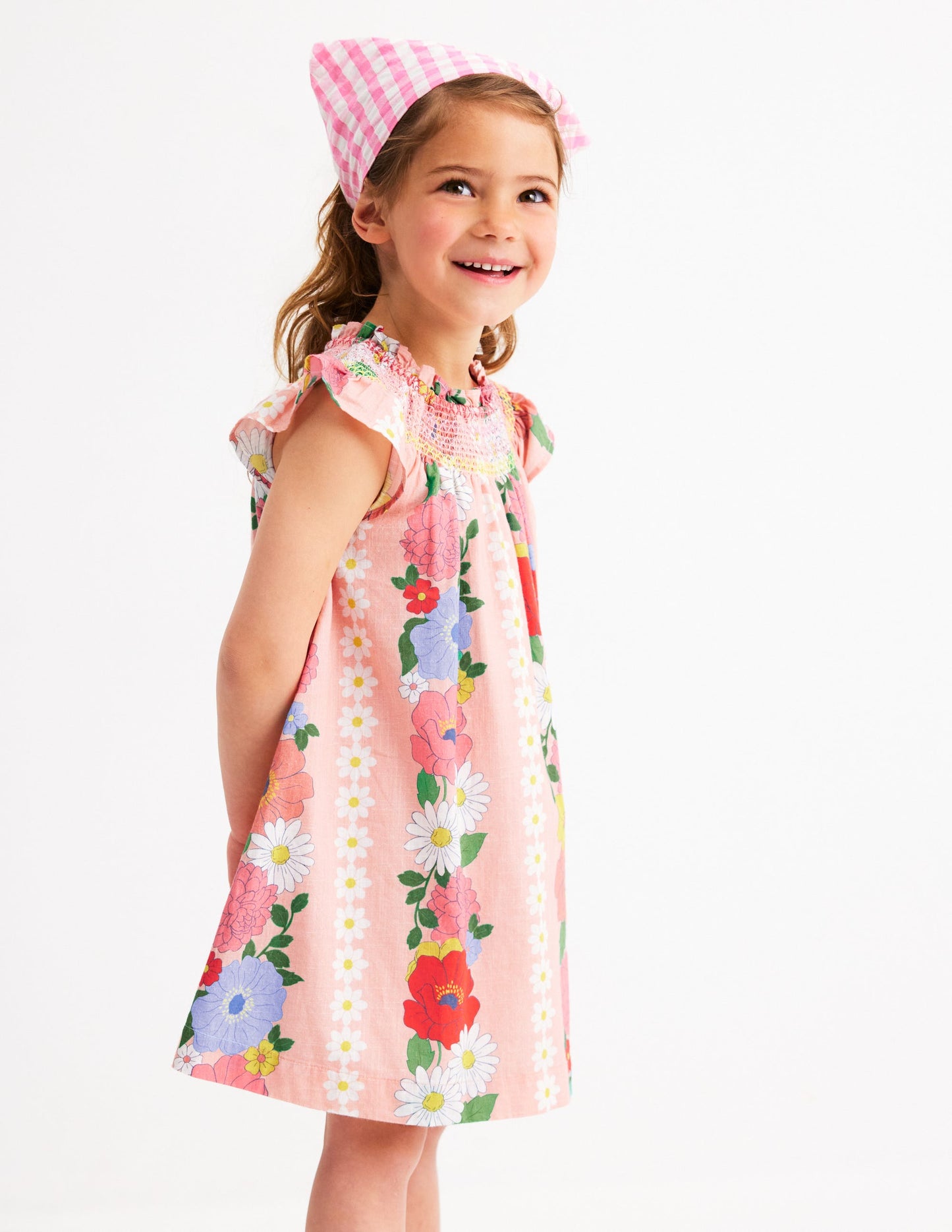 Freizeitkleid mit Smokdetail-Kreiderosa Blume