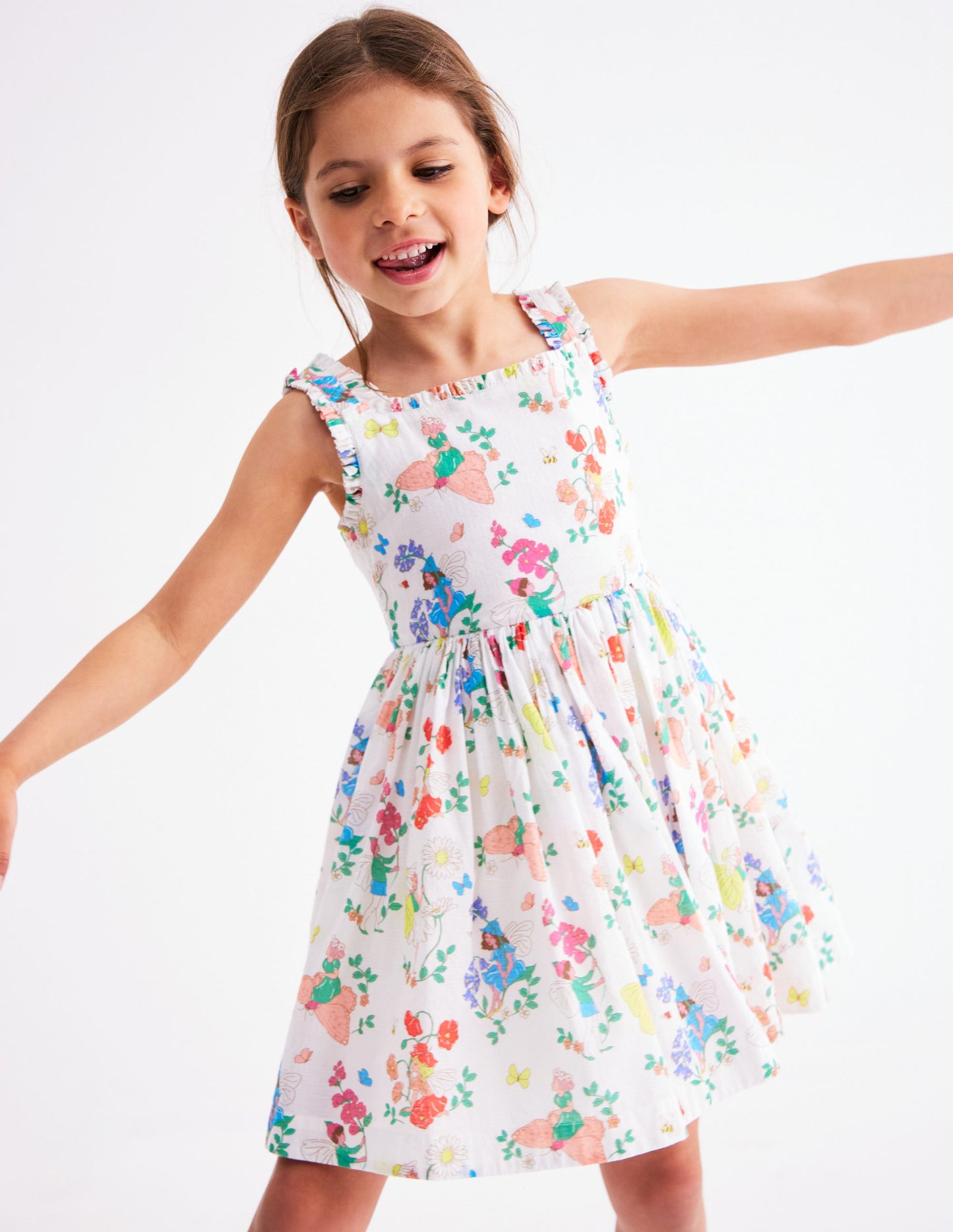Luna Gewebtes Kleid mit Rüschenträgern-Bunt Blumenfee