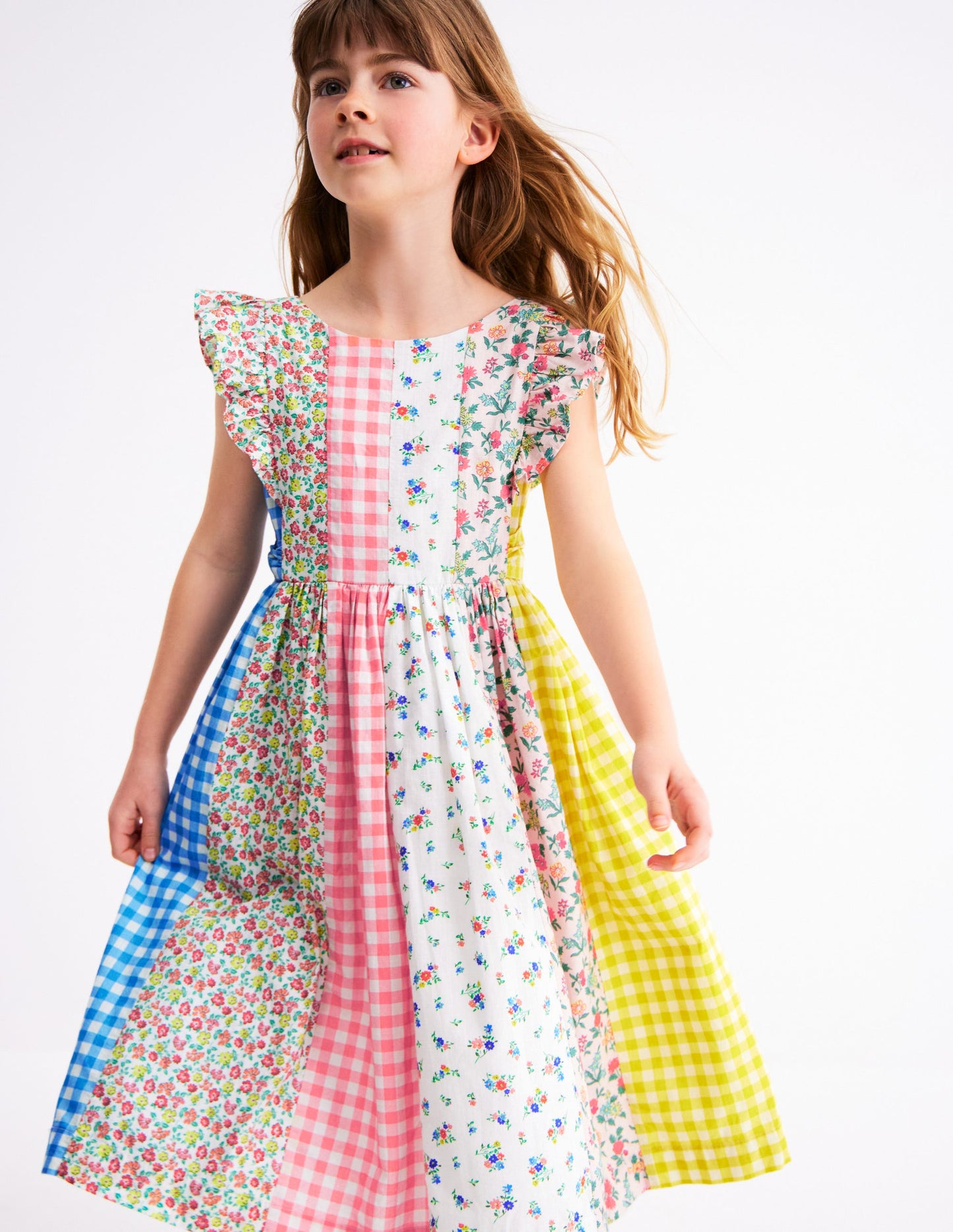 Midikleid mit Schleife am Rücken-Patchwork-Blumen