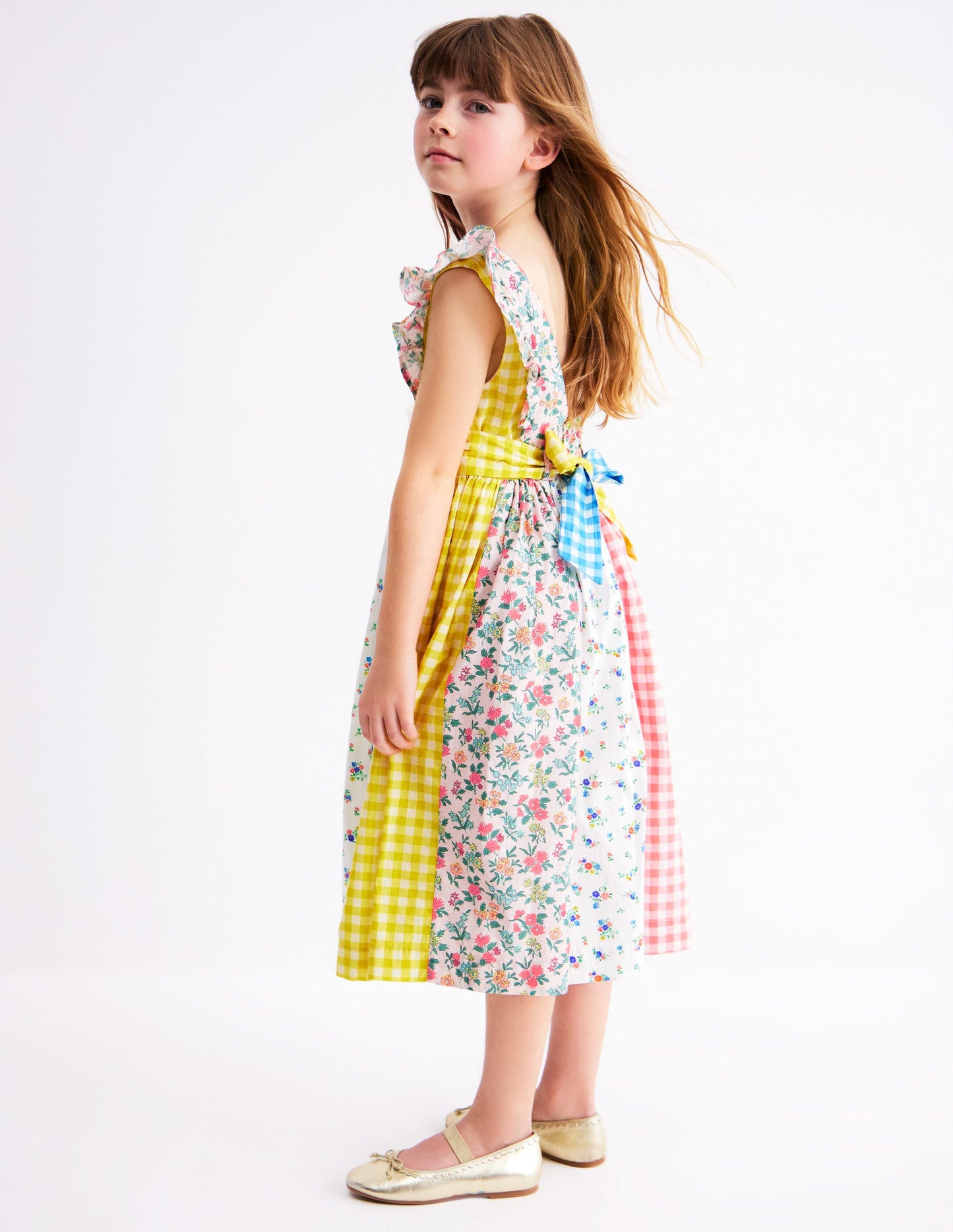 Midikleid mit Schleife am Rücken-Patchwork-Blumen