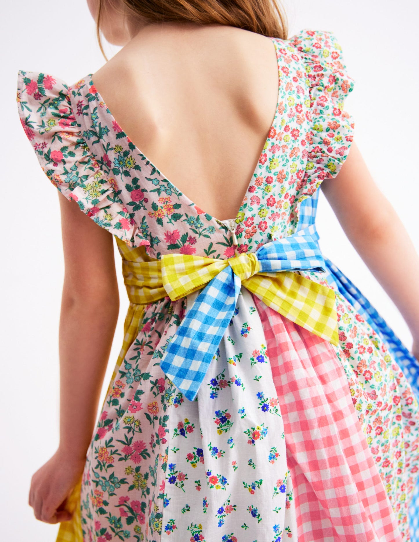 Midikleid mit Schleife am Rücken-Patchwork-Blumen