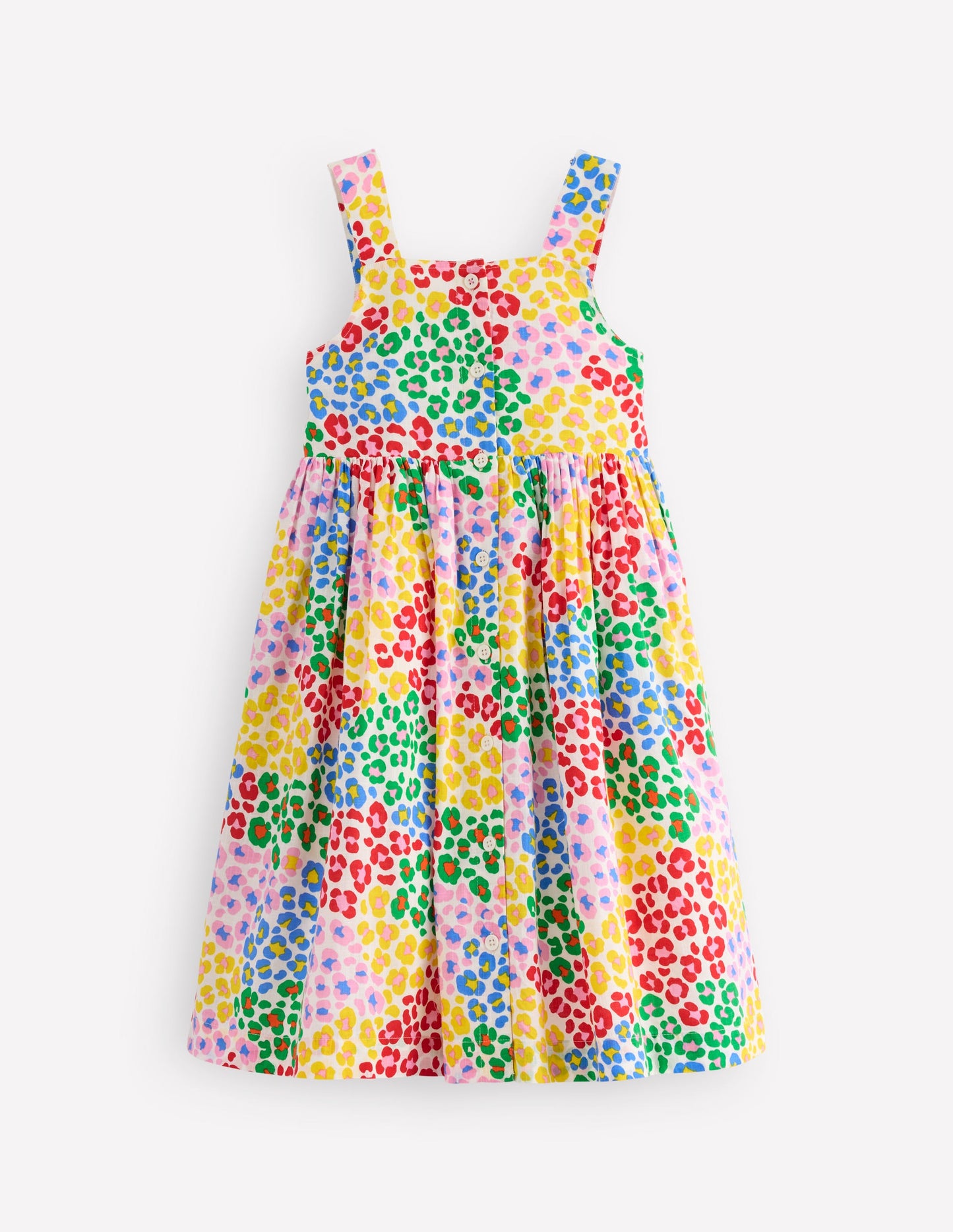 Remy Kleid mit durchgehender Knopfleiste-Bunt, Regenbogenfarbenes Leopardenmuster