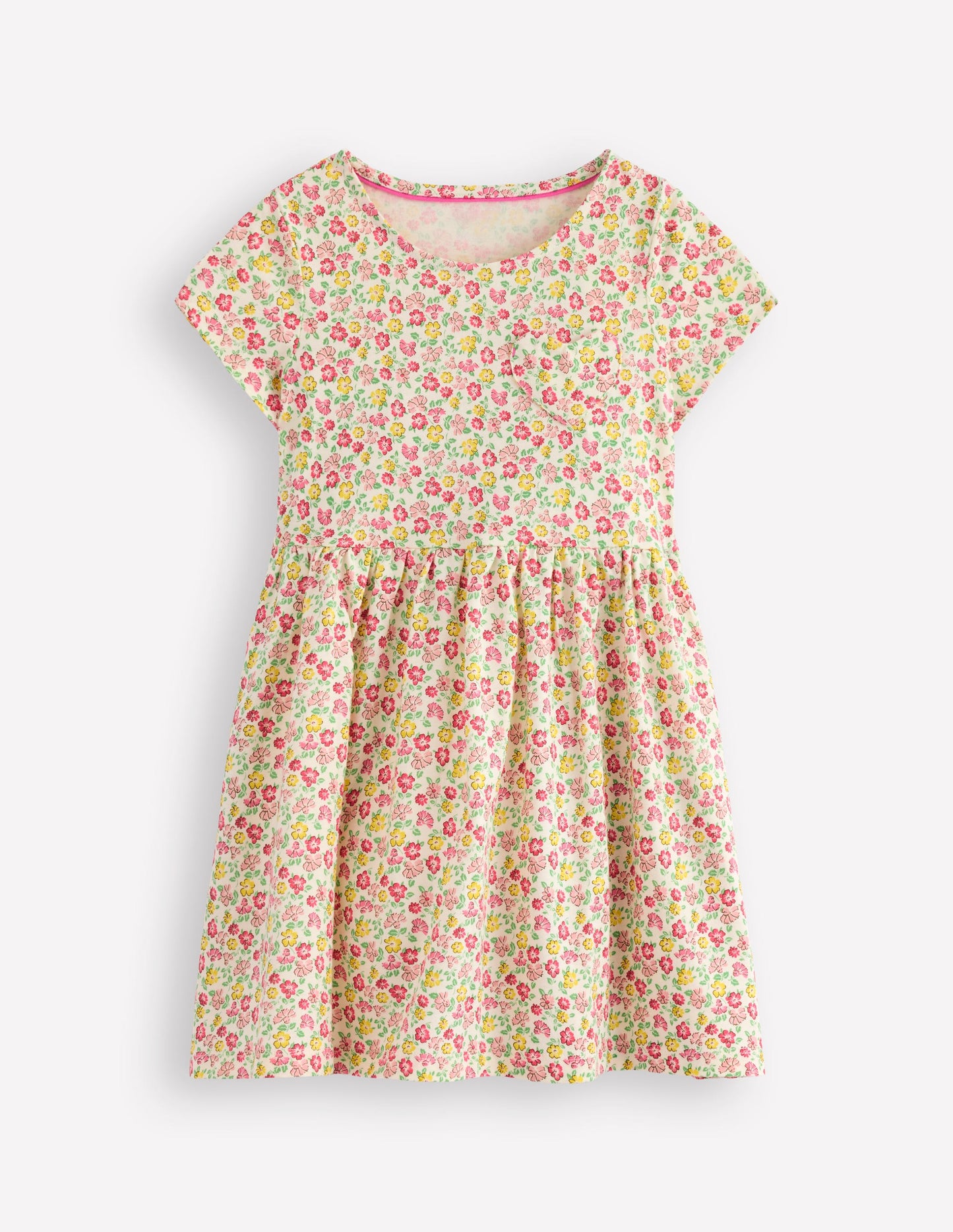 Lustiges Jerseykleid mit Herztasche-Bunt Sommer Blumenbeet