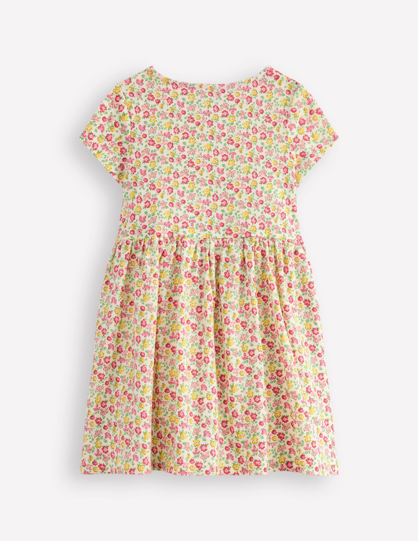 Lustiges Jerseykleid mit Herztasche-Bunt Sommer Blumenbeet