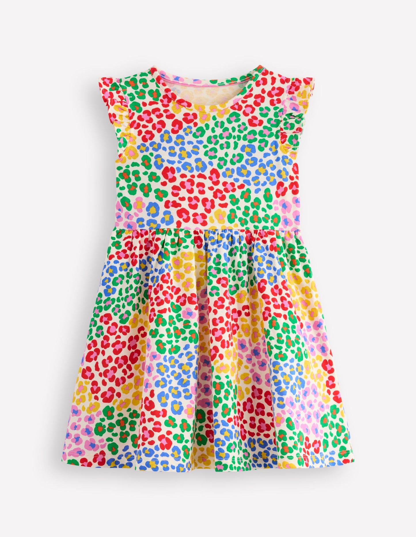 Robe Posie à manches volantées-Léopard arc-en-ciel multi