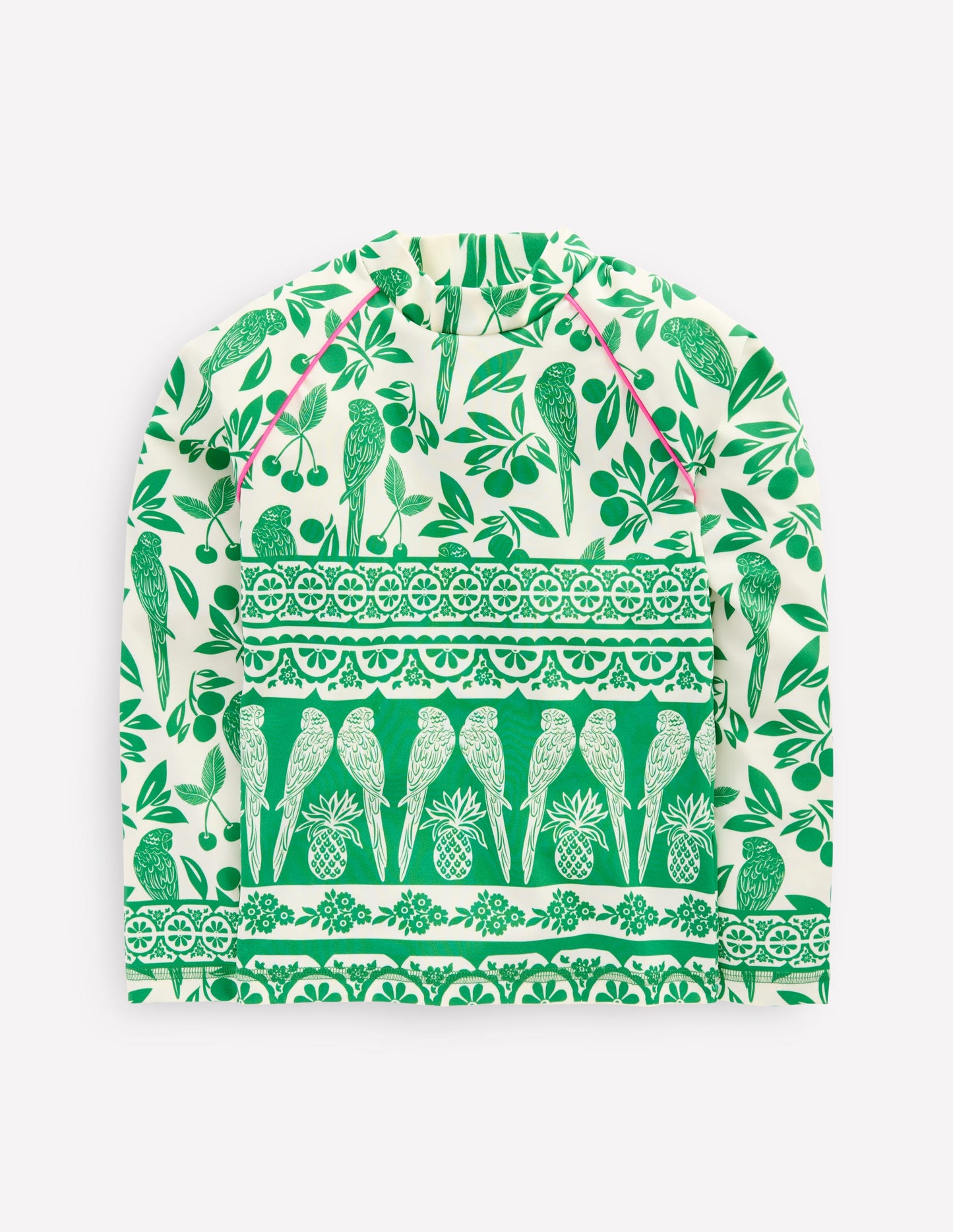 Gemustertes Badeshirt mit UV-Schutz-Smaragdgrün Papagei Palme