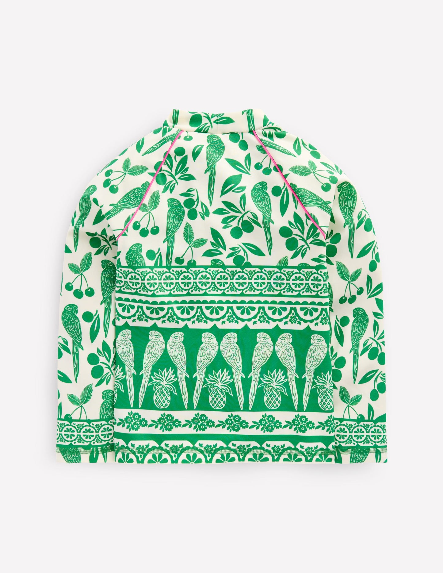 Gemustertes Badeshirt mit UV-Schutz-Smaragdgrün Papagei Palme