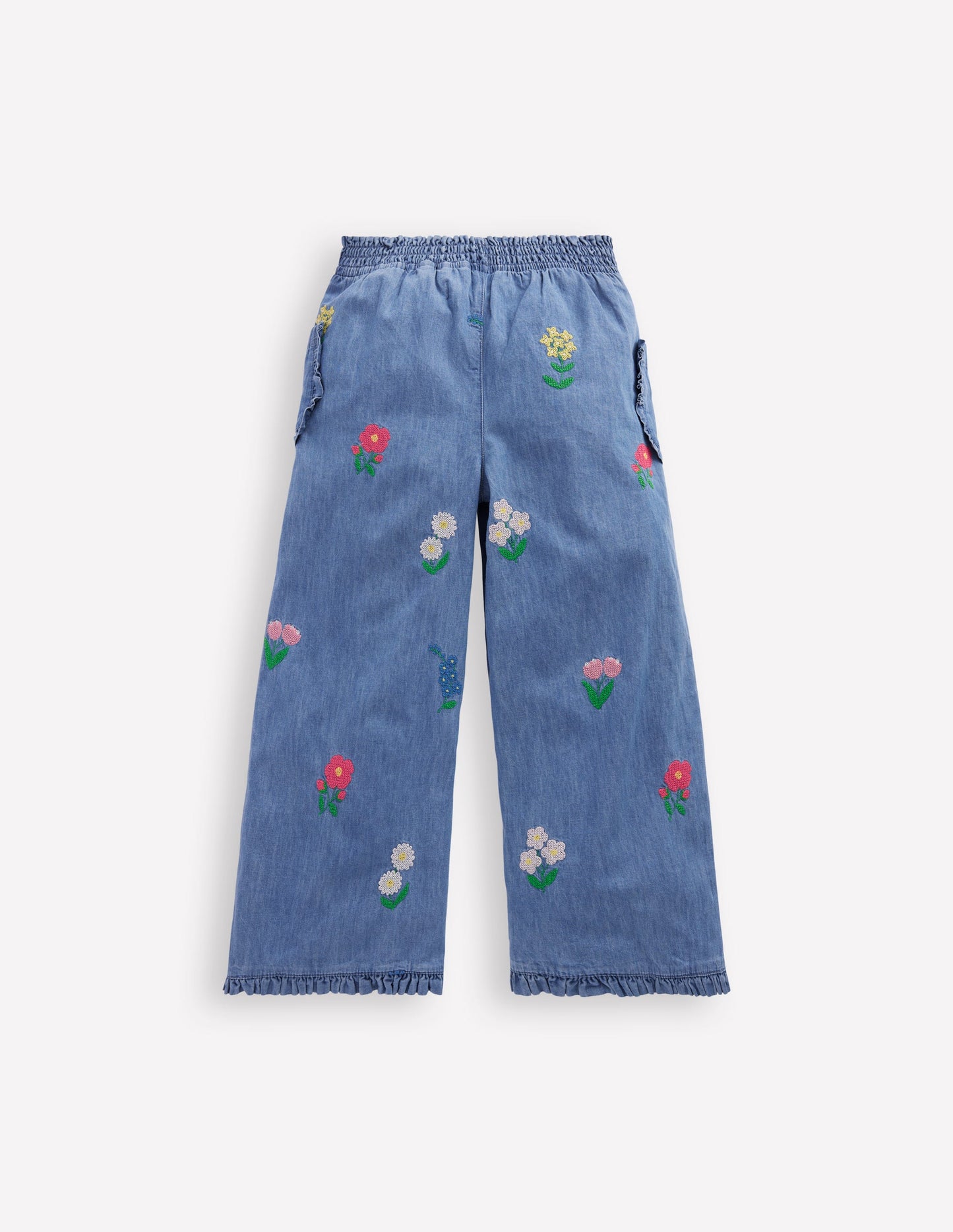 Nostalgische Rüschenhose-Chambray Kreuzstich Blumen